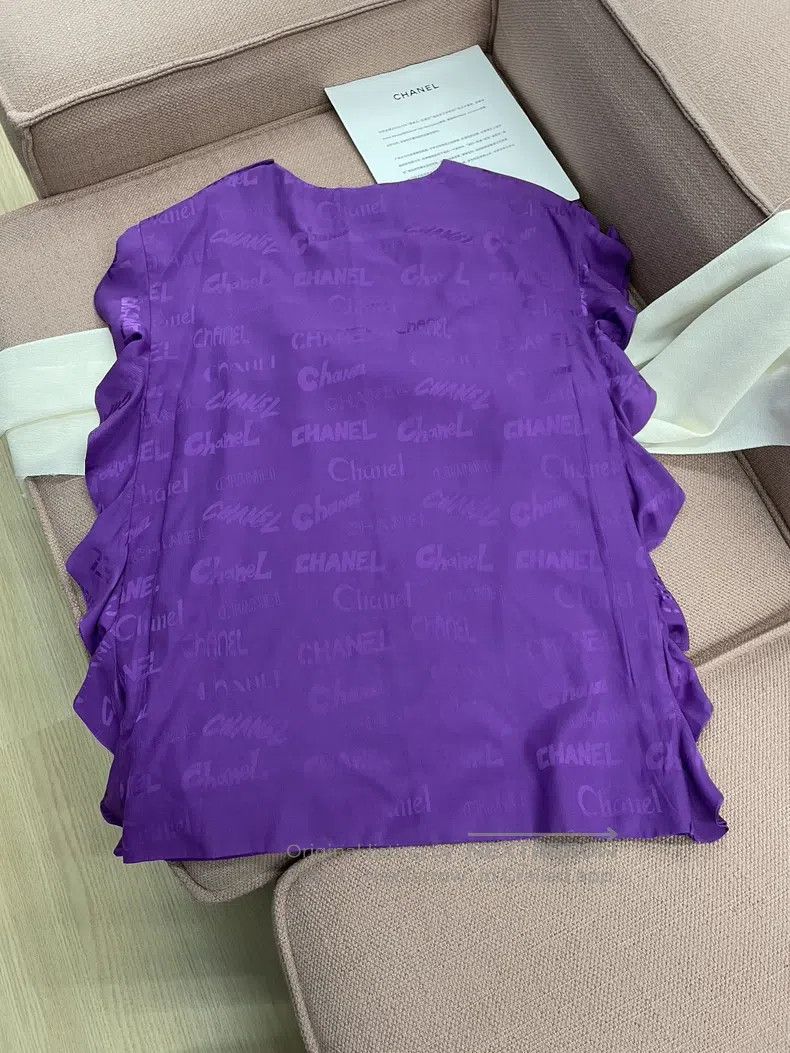 Chanel Chanel Spring and summer purple silk ruffled dark pattern Size XS / US 0-2 / IT 36-38 - 3 Thumbnail