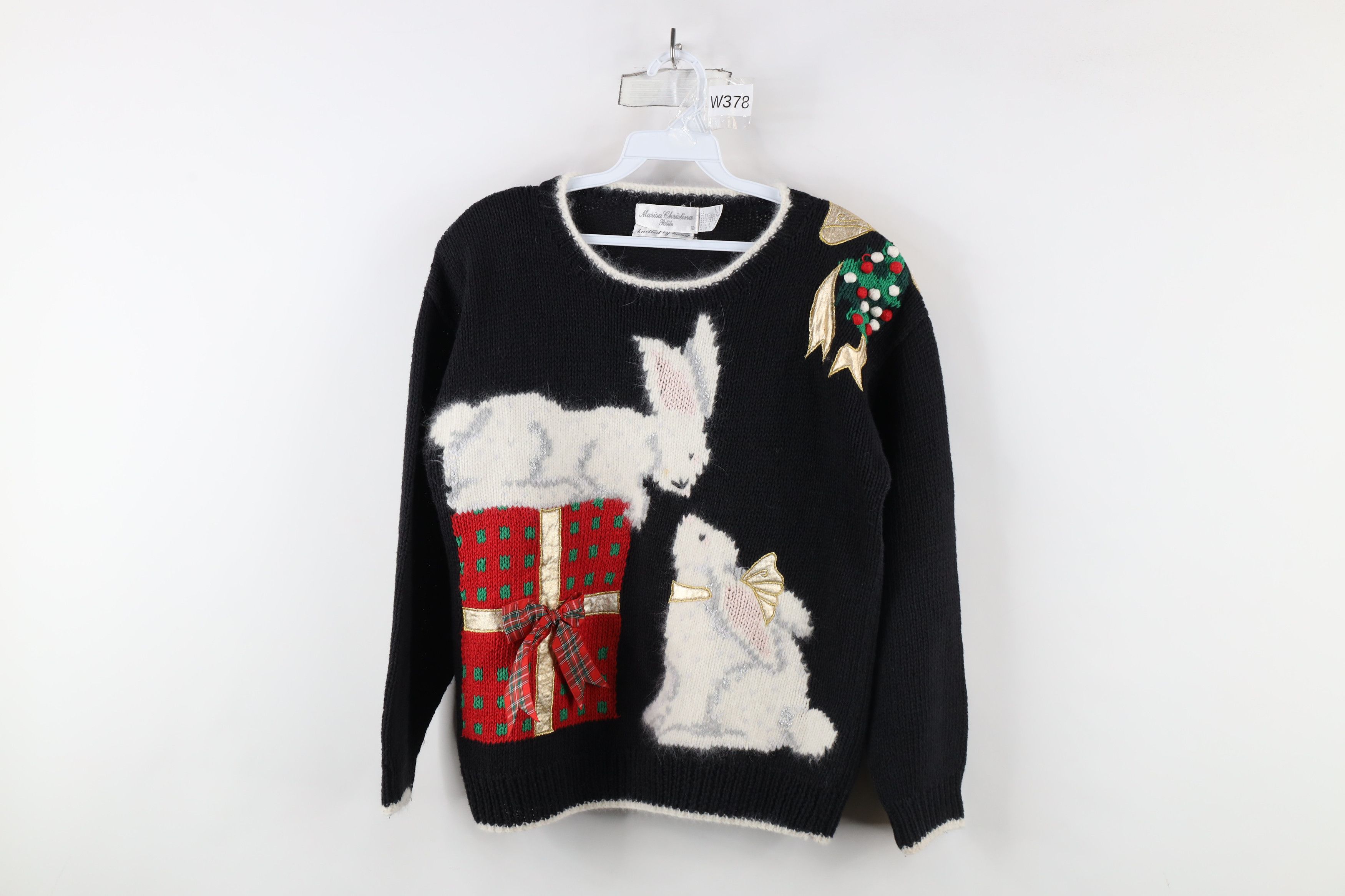 Vintage Vintage 90s Streetwear Hand Knit Christmas Bunny Sweater Size L / US 10 / IT 46 - 1 Thumbnail