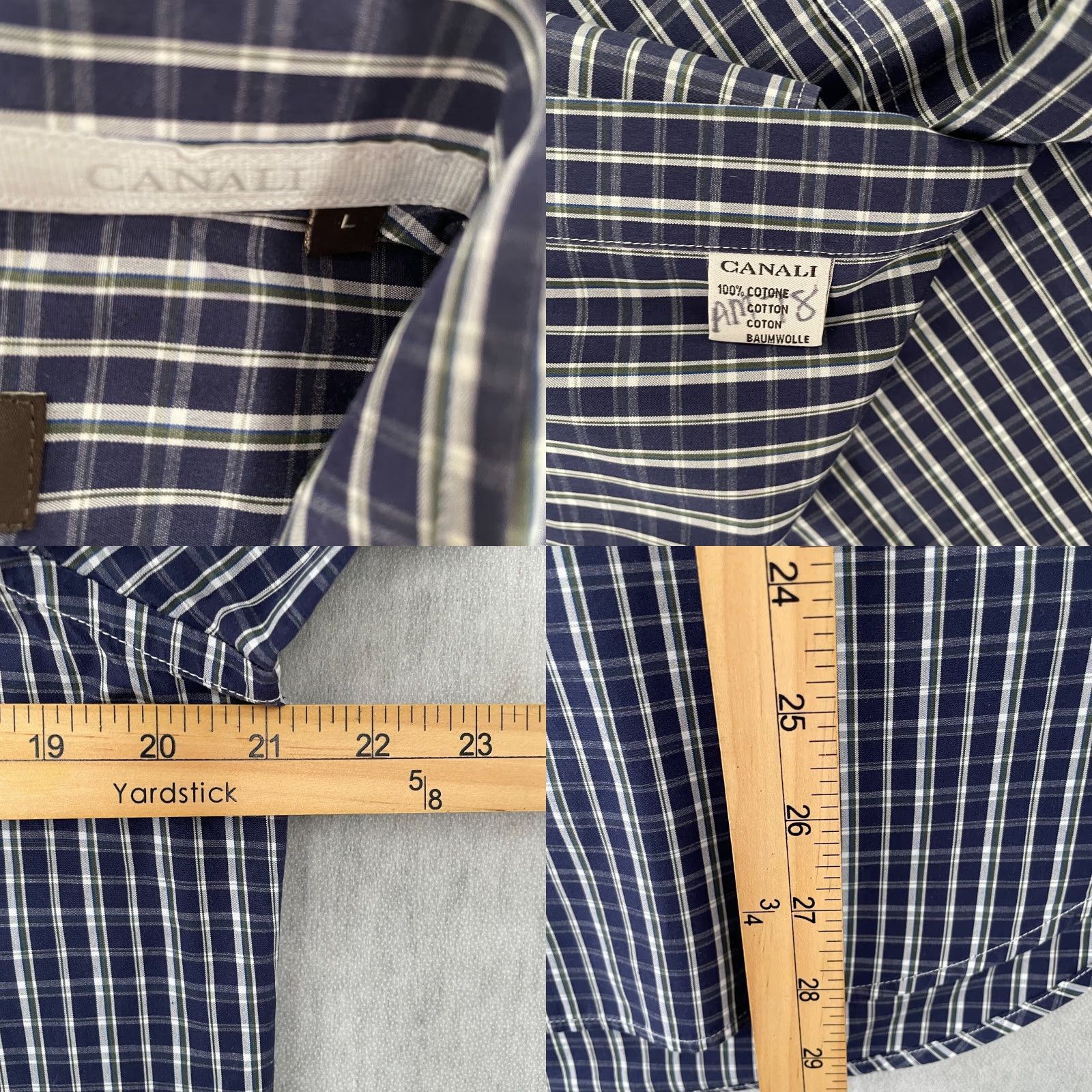 Canali VINTAGE Canali Dress Shirt Men Large Blue Plaid Long Sleeve Cotton Italy Classic 90s Size US L / EU 52-54 / 3 - 8 Thumbnail