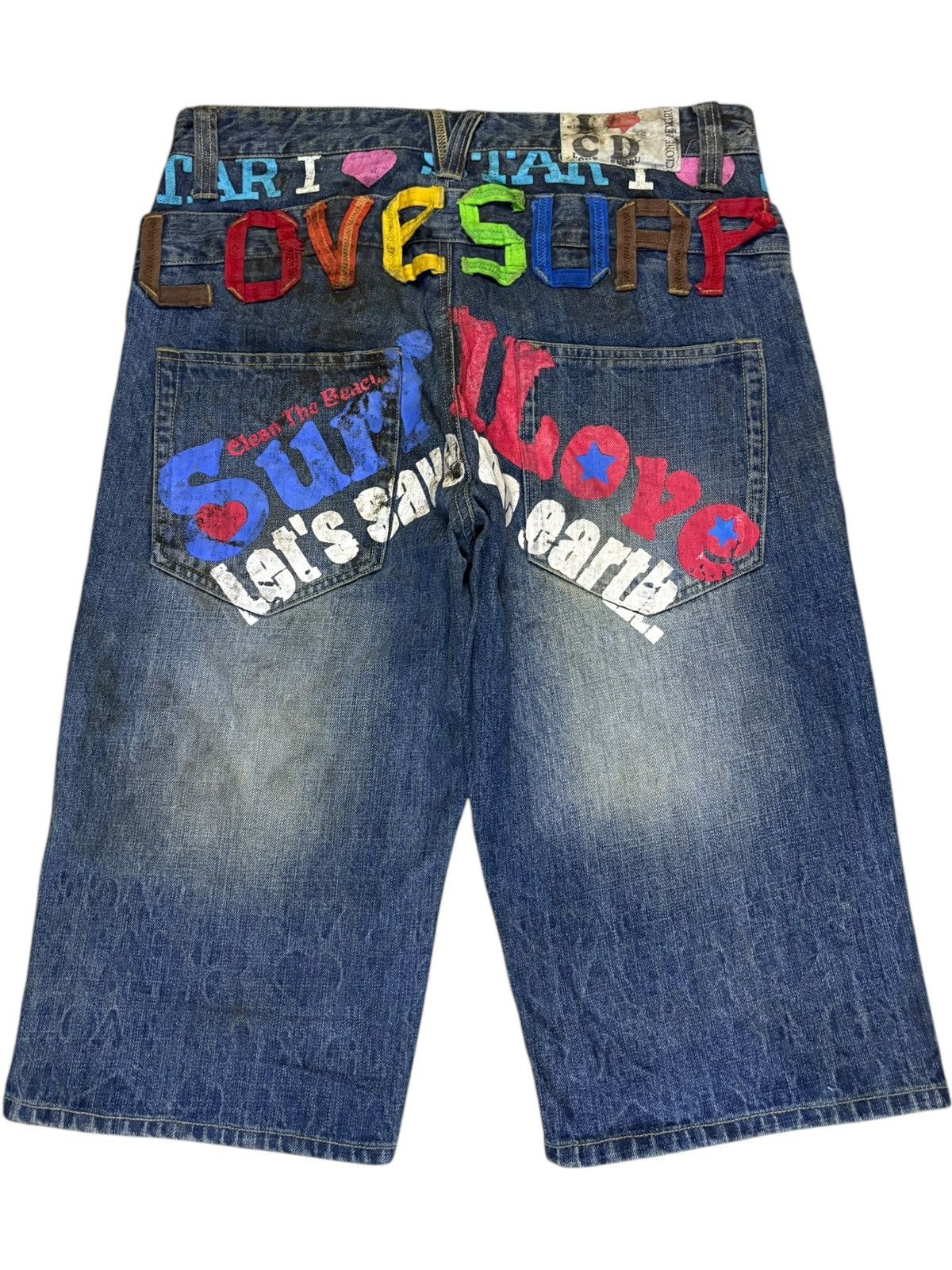 Japanese Brand Vintage Japanese Brand Double Waist Mud Wash Jean Shorts Size US 32 / EU 48 - 2 Thumbnail