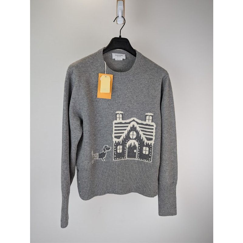 Thom Browne o1rshd1 Holiday Scenery Wool Crew Neck Sweater in Light Grey Size US XXL / EU 58 / 5 - 2 Thumbnail