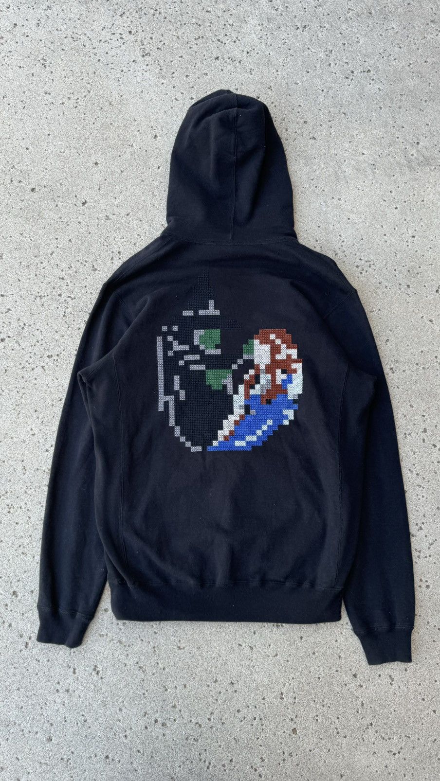 image of Jun Takahashi x Undercover Wicked Witch Pixelated Embroidered Hoodie in Black, Men's (Size Large)