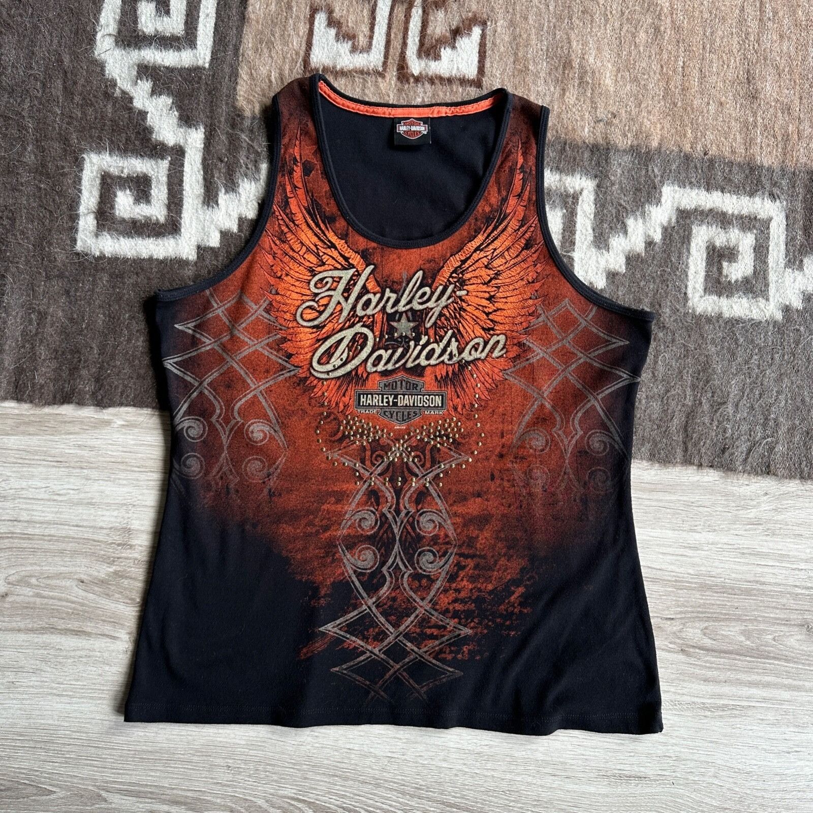 Harley Davidson Harley Davidson Vintage Tribal Rhinestones Tank Top 9072AC Size XL / US 12-14 / IT 48-50 - 1 Thumbnail