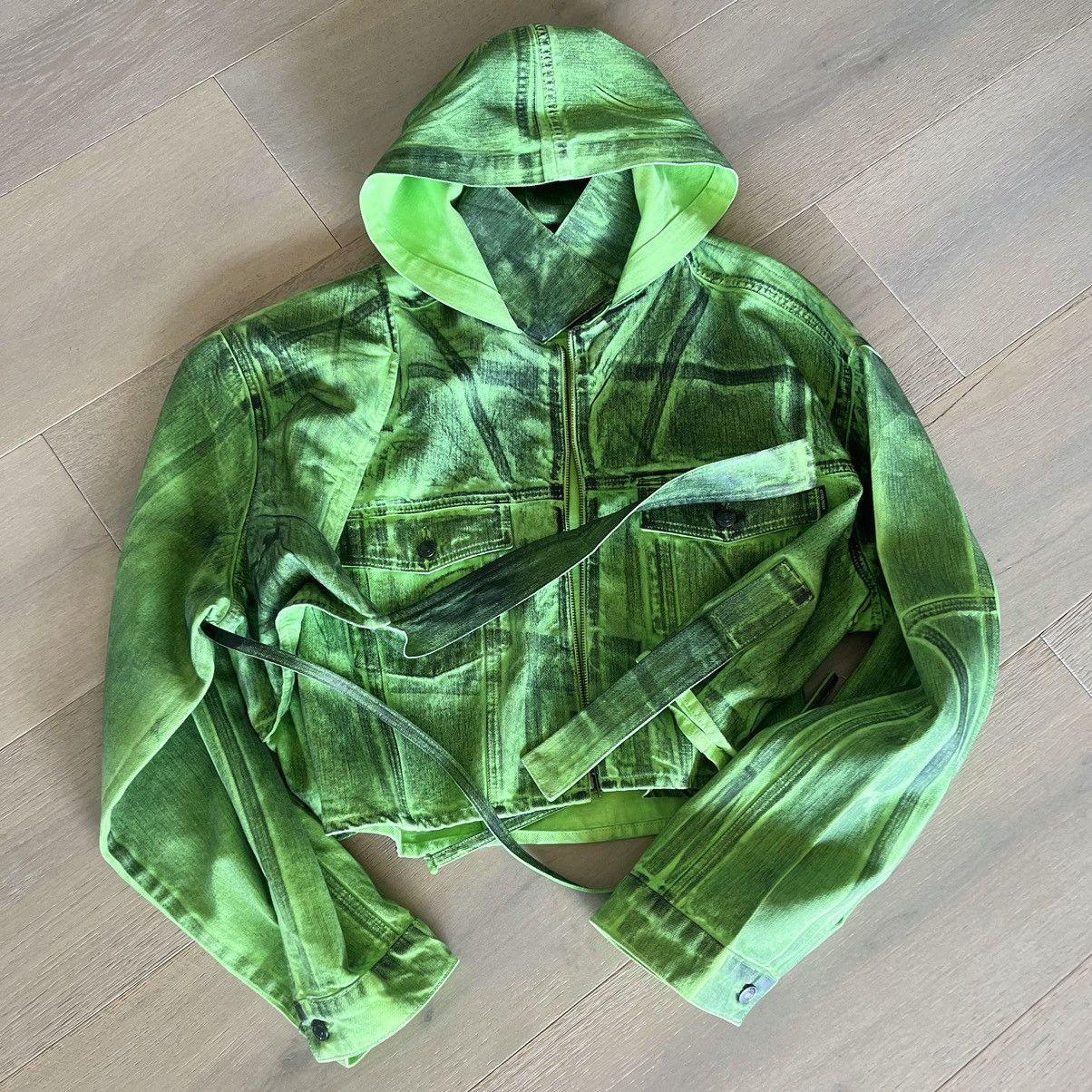 image of Ottolinger Cropped Denim Jacket in Green, Women's (Size XS)