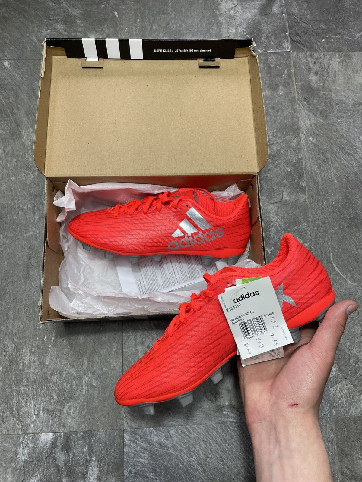 Adidas AdidasX 16.4 FxG Soccer Cleats Solar Red Silver Men’s Size US 7 / EU 40 - 1 Thumbnail