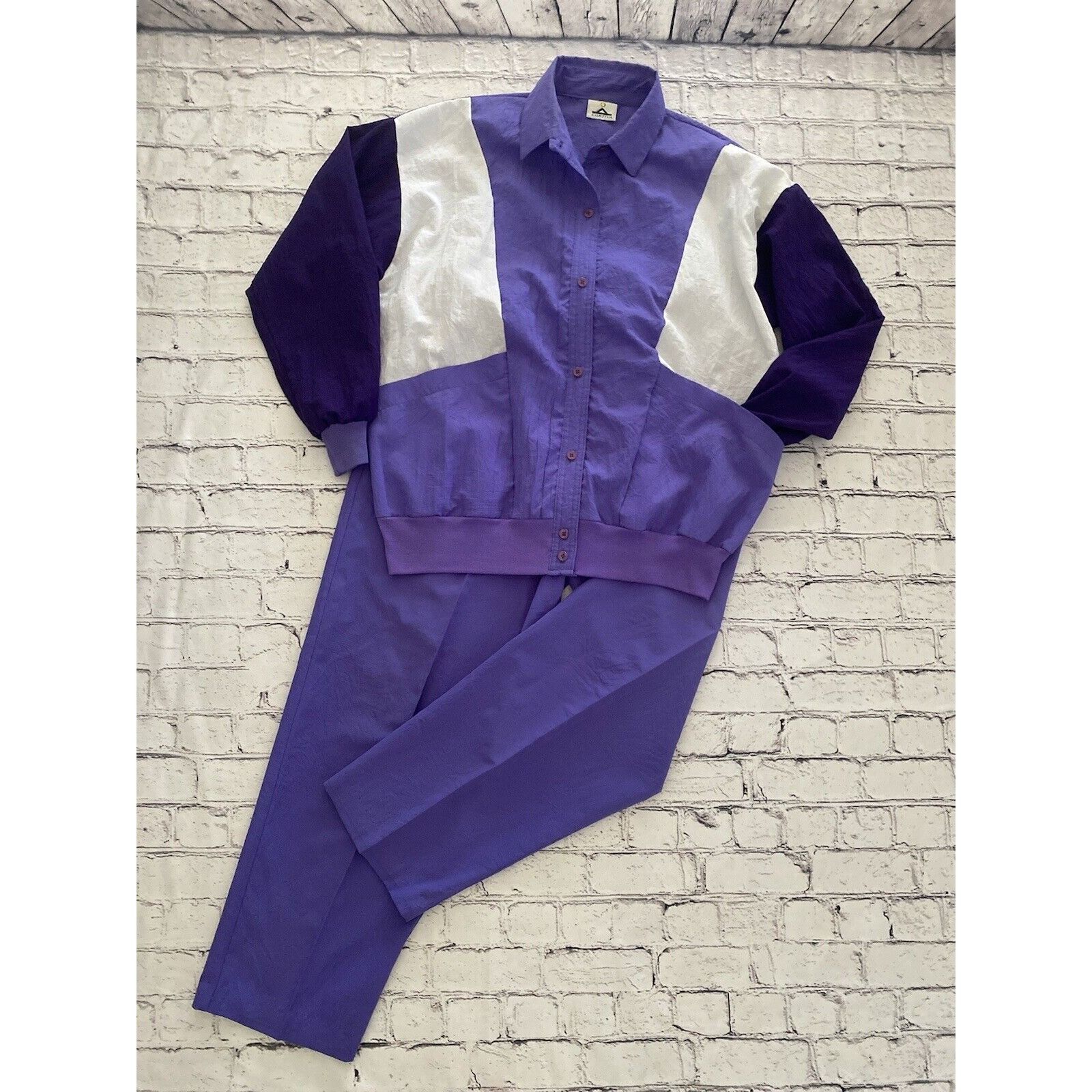 image of Cortiva Vintage 80's 90's Windbreaker Track Suit Purple White in Purple/White, Women's (Size 30)