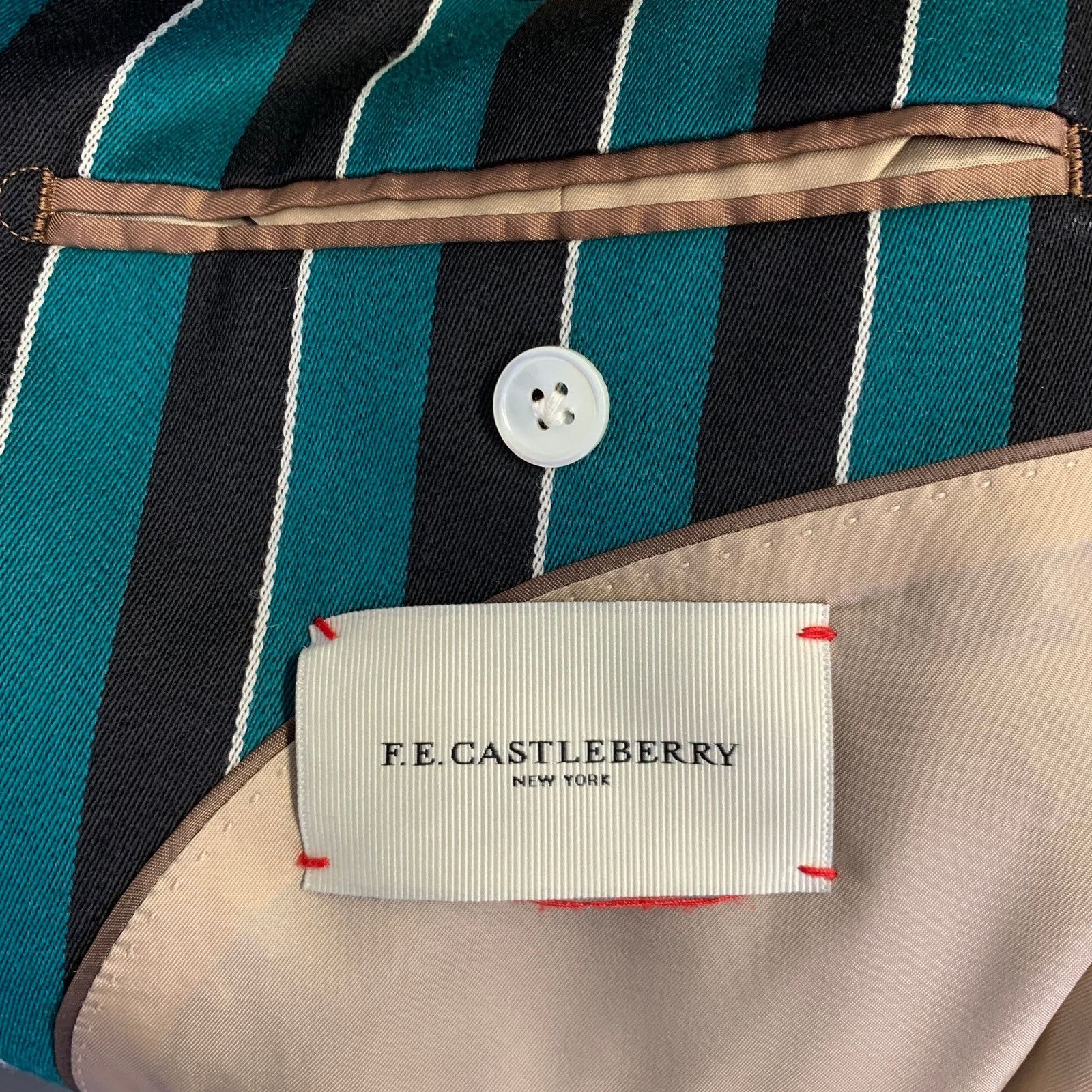 Other F.E. CASTLEBERRY 38 Green Navy Stripe Wool Blend Sport Coat Size 38R - 6 Thumbnail
