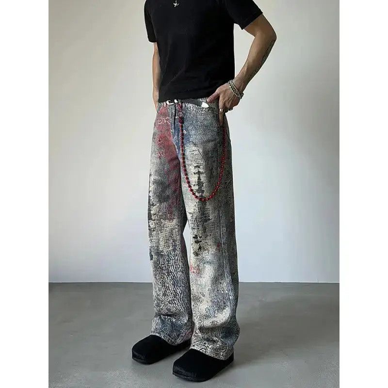 Japanese Brand Retro loose splashed ink graffiti printed jeans Size US 32 / EU 48 - 1 Thumbnail
