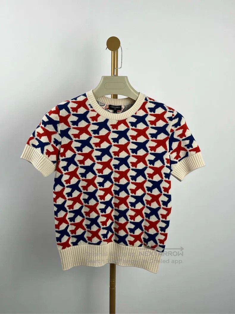 Chanel Chanel White full-print airplane pattern short-sleeved kni Size XS / US 0-2 / IT 36-38 - 1 Thumbnail