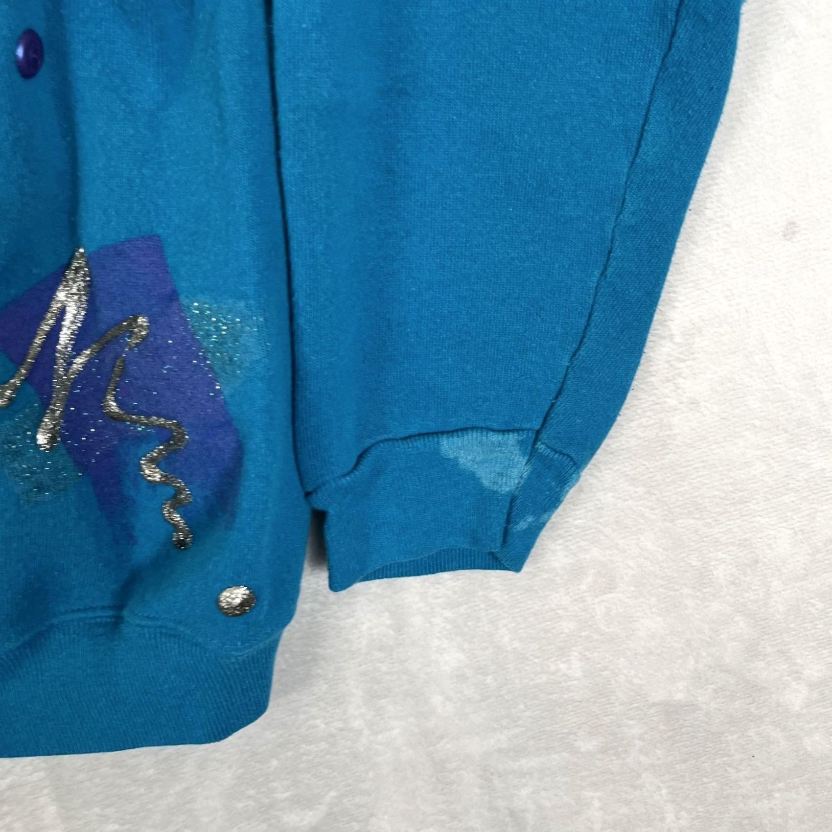 Hanes VINTAGE Hanes Sweatshirt Womens Large Blue Fleece 80s Glitter Studded Graphic Size L / US 10 / IT 46 - 4 Thumbnail