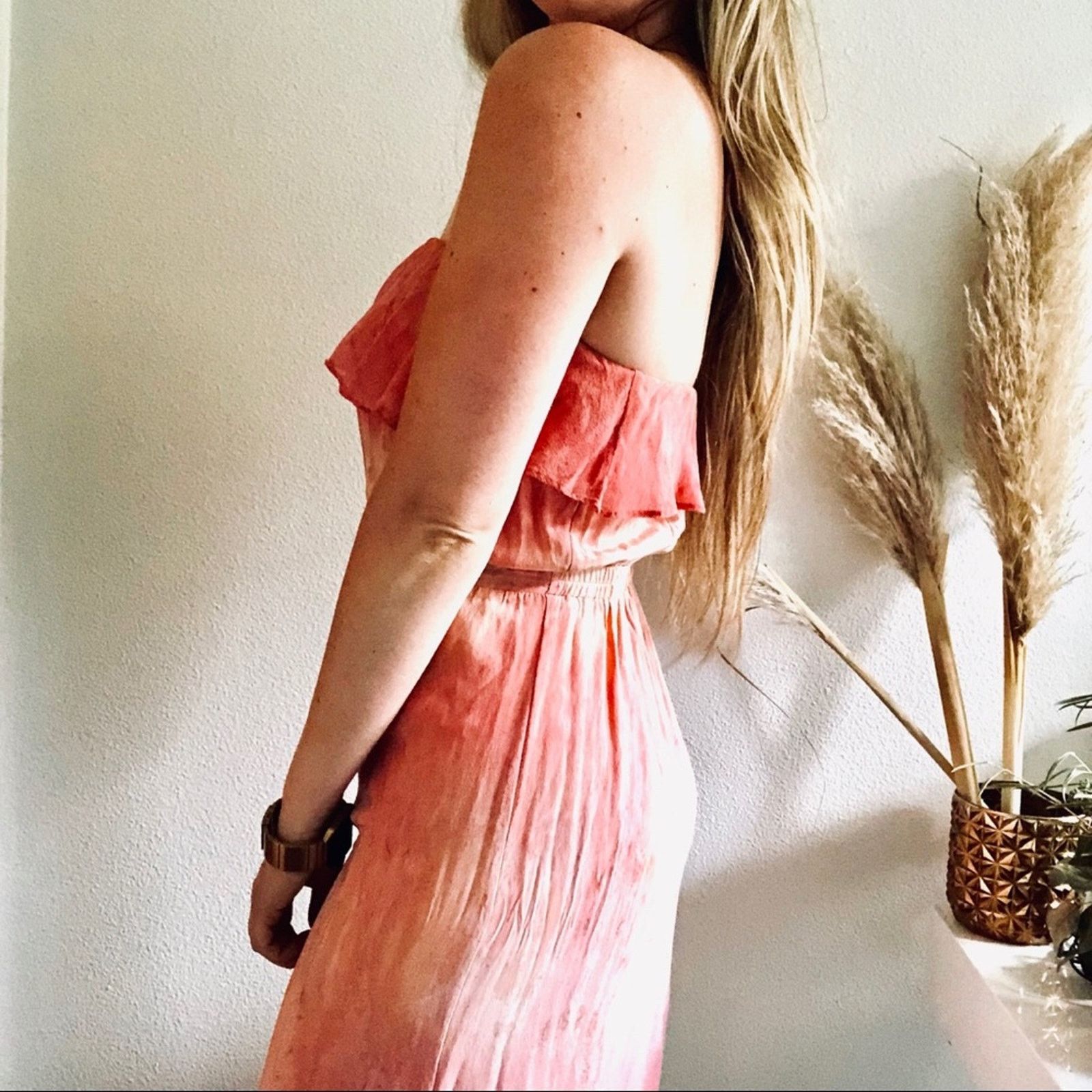 Gypsy 05 GYPSY 05 REVOLVE Cream Pink Dye Ruffle Strapless Maxi Dress Size S / US 4 / IT 40 - 3 Thumbnail