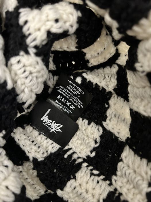 Stussy stussy crochet checker beanie - white/black | Grailed