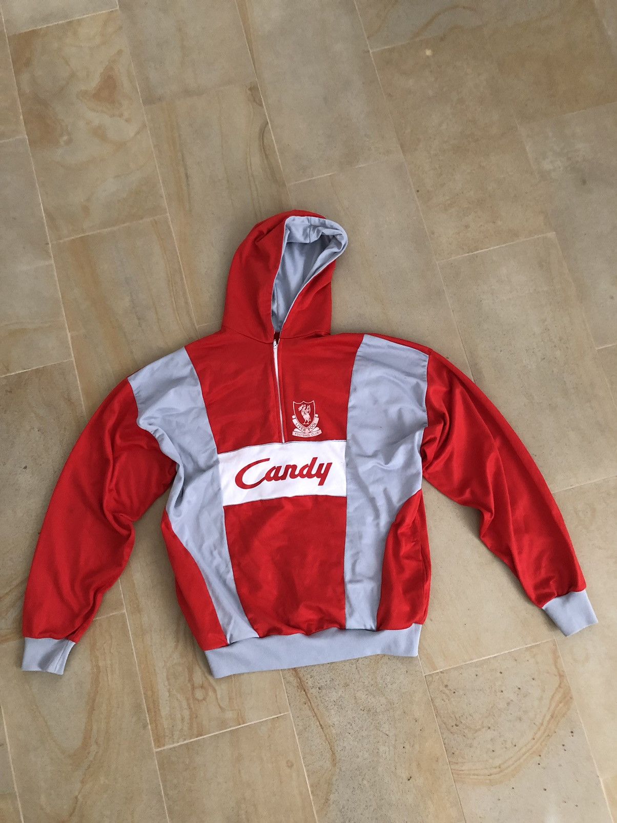 image of Vintage Liverpool Candy 1989-1991 1/2 Zip Hoodie in Red, Men's (Size Large)