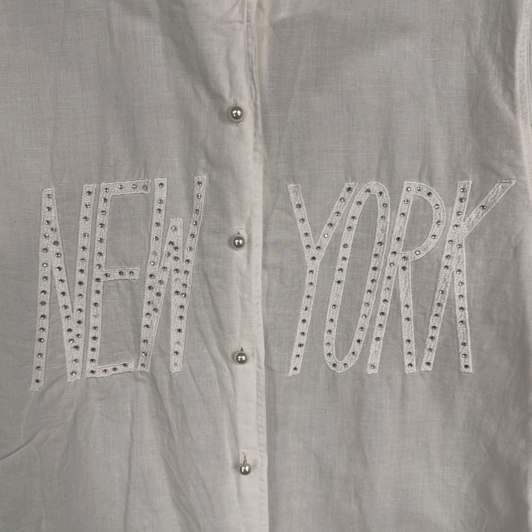 Vintage VINTAGE Otto Kern Shirt Womens 2 White Cotton Linen New York Rhinestone Top Size XS / US 0-2 / IT 36-38 - 2 Thumbnail