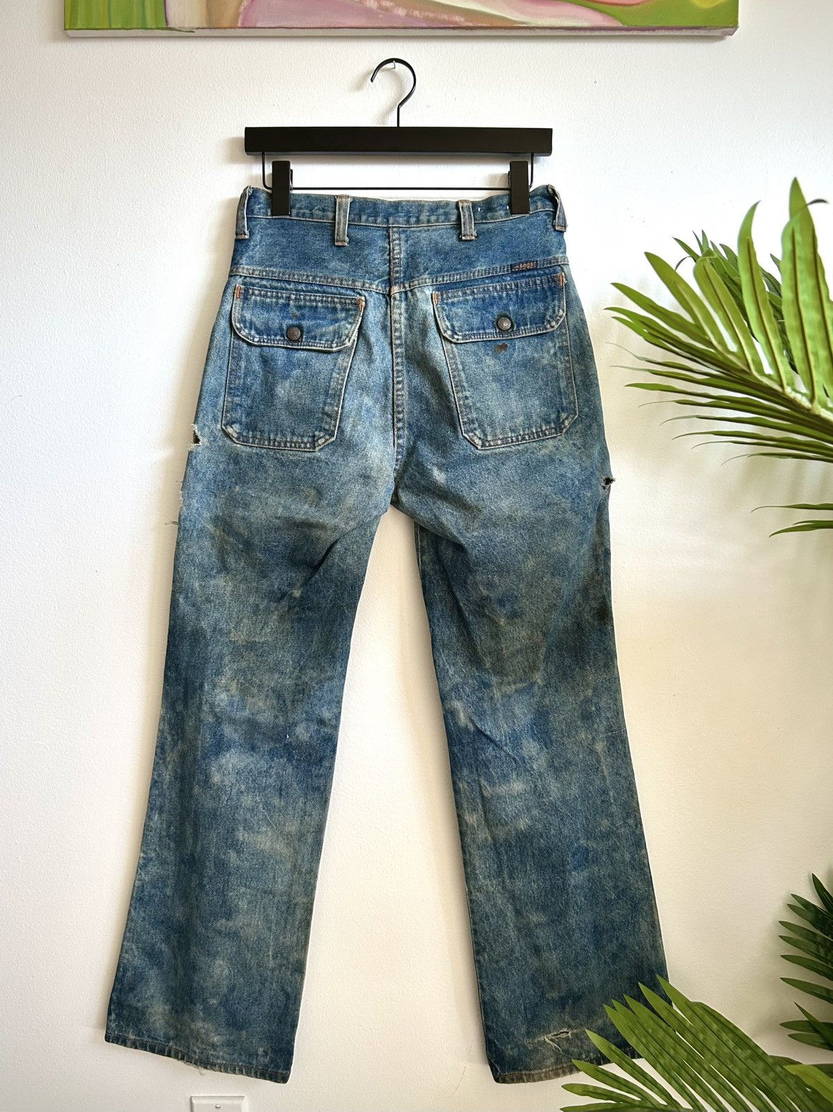 Vintage Vintage 1970s Mr Leggs Distressed Women’s Denim Flare Jeans Size 28" / US 6 / IT 42 - 2 Thumbnail
