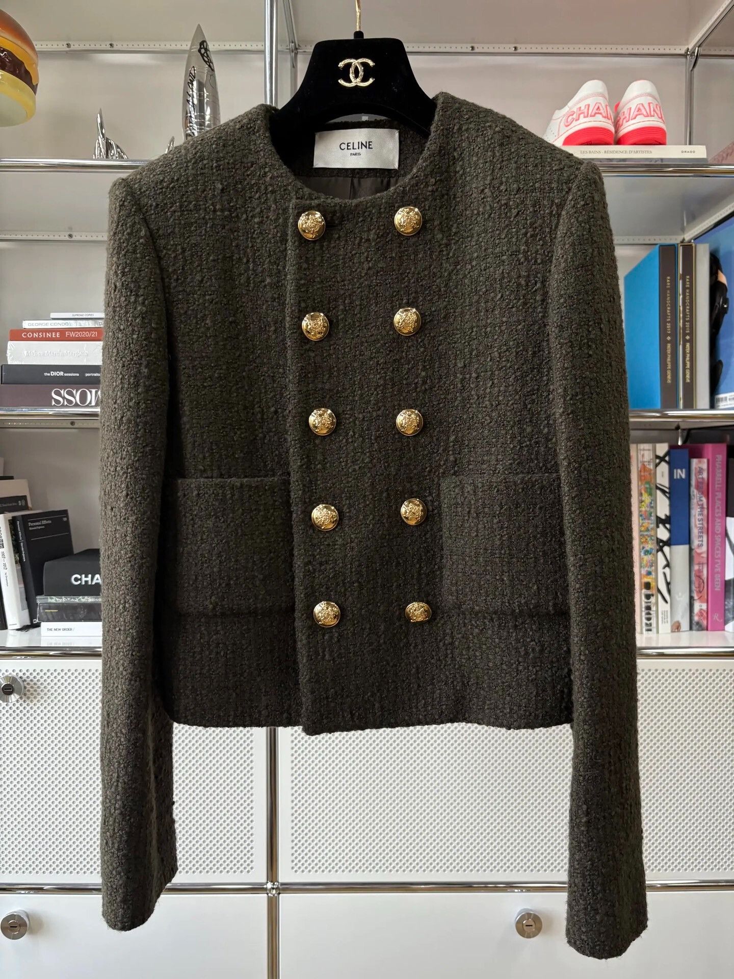 Celine Olive Green Double-Breasted Cropped Jacket Size XS / US 0-2 / IT 36-38 - 1 Thumbnail