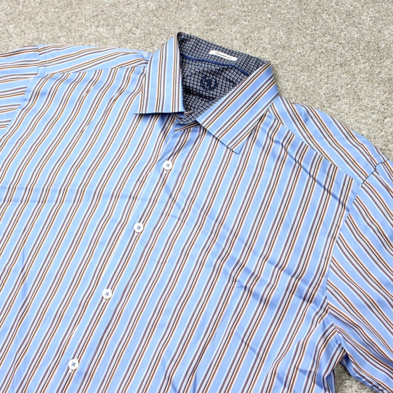 BUGATCHI Bugatchi Shirt Mens Large Blue Striped Button-Up Long Sleeve Cotton Shirt Size US L / EU 52-54 / 3 - 3 Thumbnail