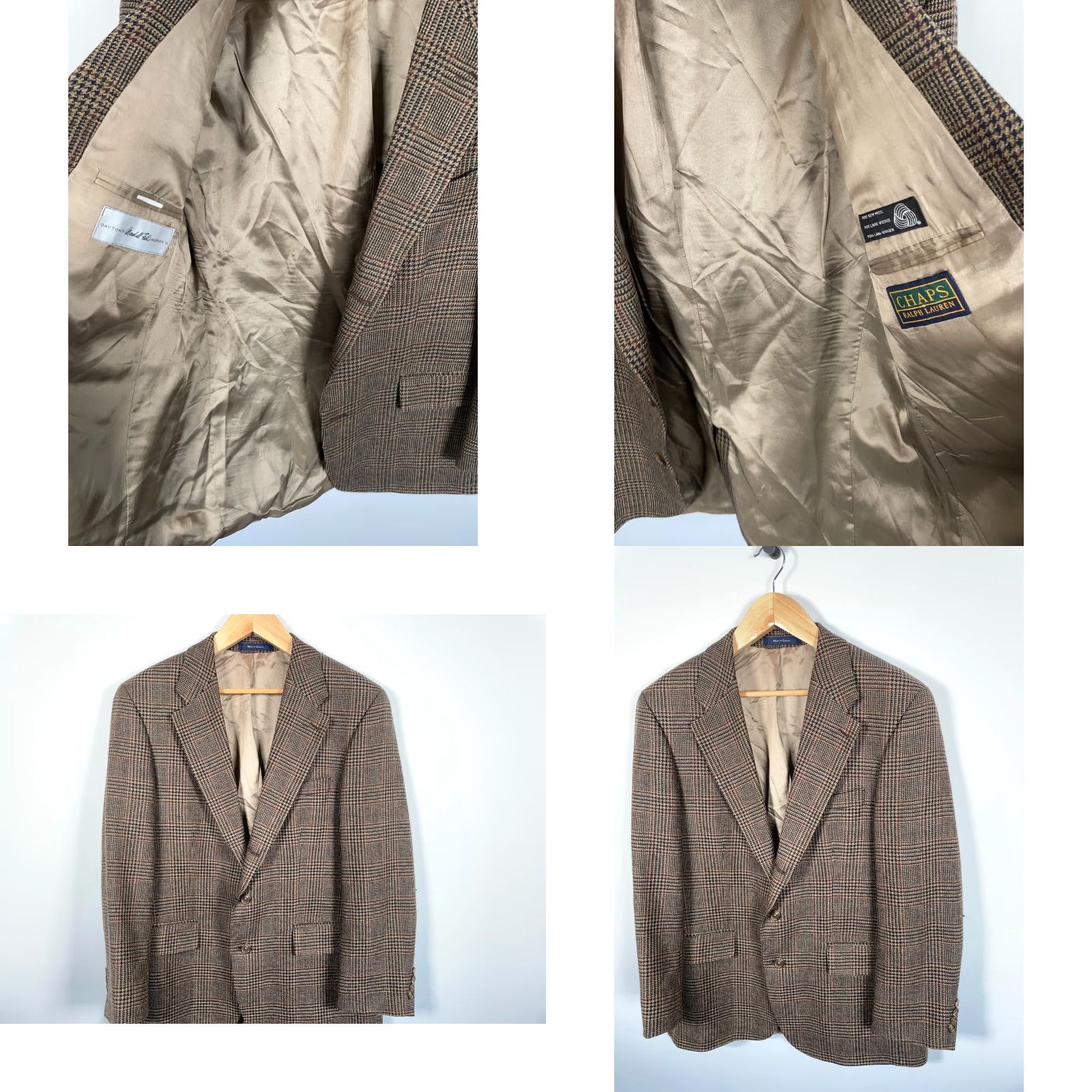 Ralph Lauren VINTAGE Chaps Ralph Lauren Blazer Jacket Single-Breasted Wool Brown Houndstooth 43 Regular Mens True? Size 46R - 9 Thumbnail