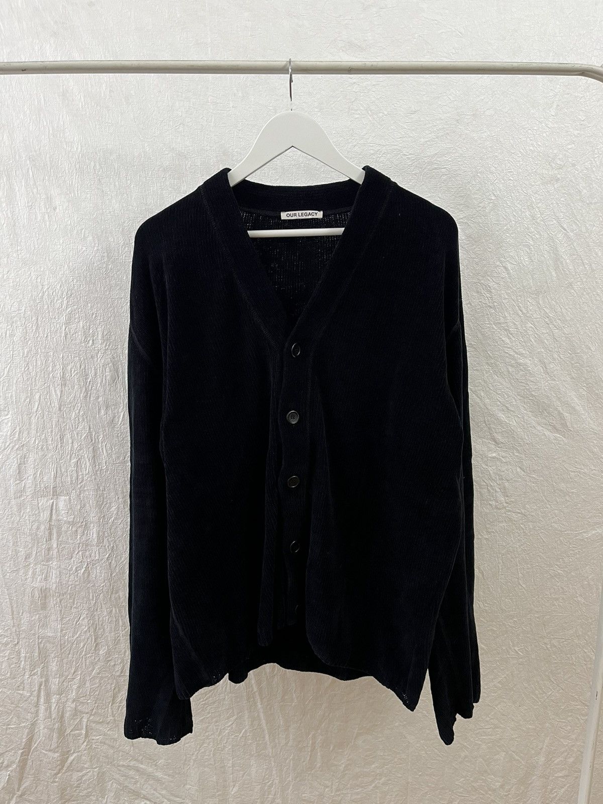 Our Legacy Our Legacy flatlock charcoal chenille cardigan Size US M / EU 48-50 / 2 - 2 Thumbnail