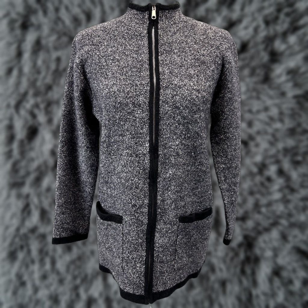 Vintage Chicos Designs Knit Sweater Cardigan Sz Small Full Zip Grey Black Trim Size S / US 4 / IT 40 - 1 Thumbnail