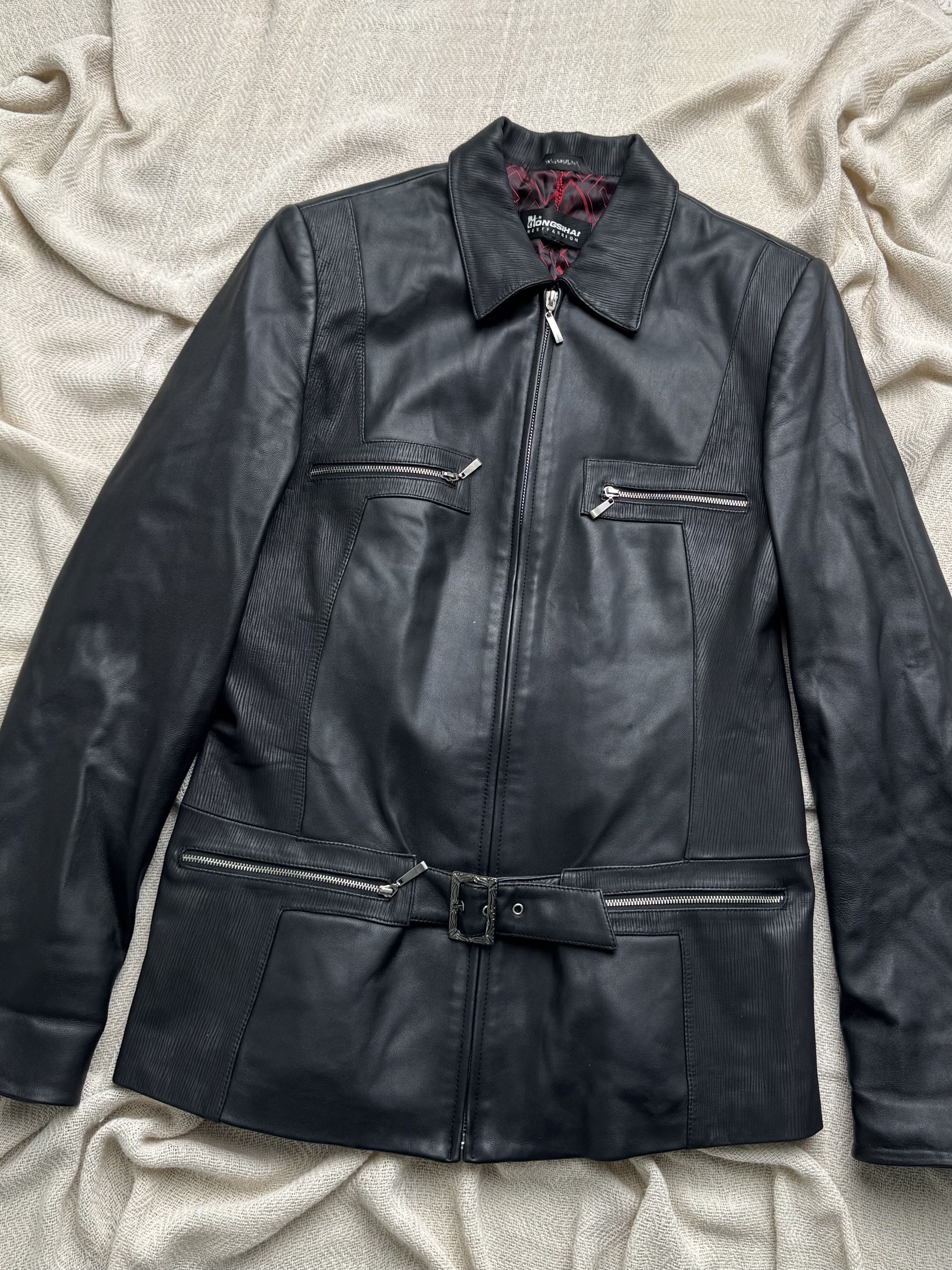 Vintage Vintage Genuine Leather Jacket Zip Belted Moto Biker Coat Size M / US 6-8 / IT 42-44 - 2 Thumbnail