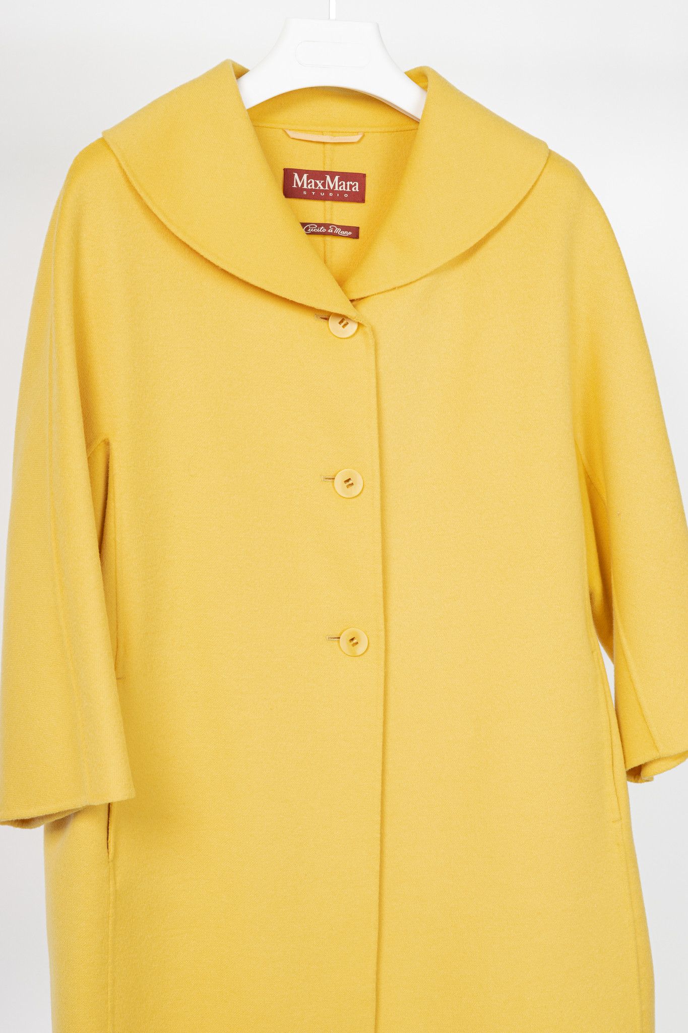 Max Mara Max Mara Studio Yellow Double-Faced Wool Shawl-Collar Coat Size XL / US 12-14 / IT 48-50 - 3 Thumbnail