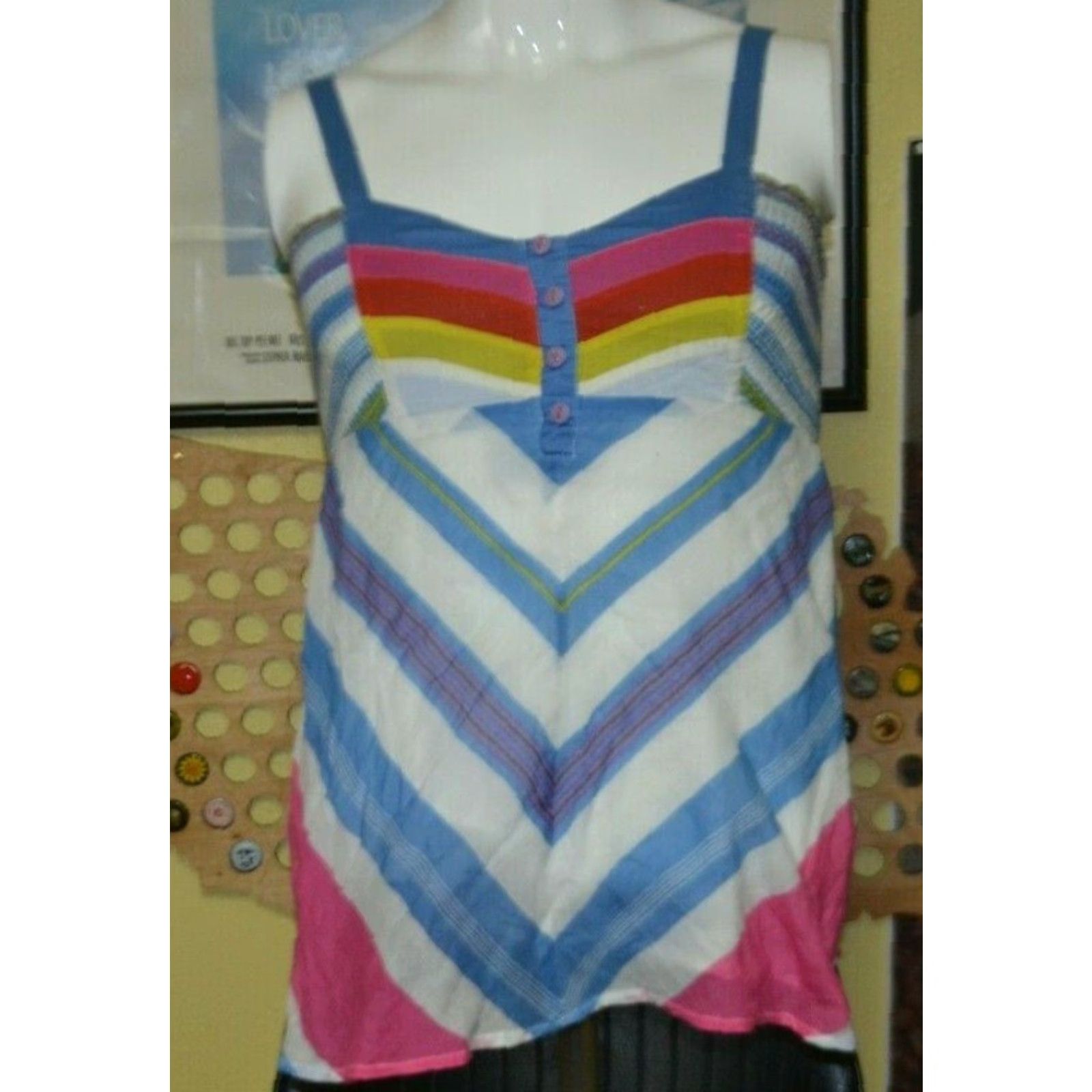 O'Neill Womens Jrs Medium O'Neill Tank Shirt Striped Surfing Sleeveless White Cotton Blend 90s Beach Womens Size M / US 6-8 / IT 42-44 - 2 Thumbnail