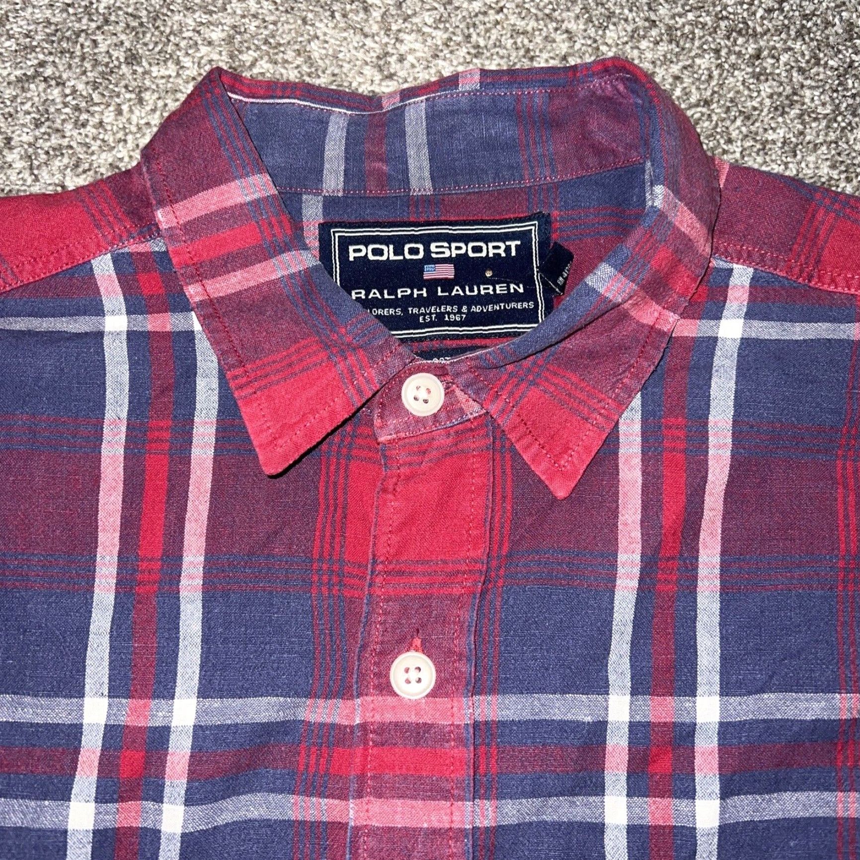 Vintage Polo Sport Ralph Lauren Shirt Mens Red Plaid Cotton Linen XL Button-Up Short Sleeve Size US XL / EU 56 / 4 - 2 Thumbnail