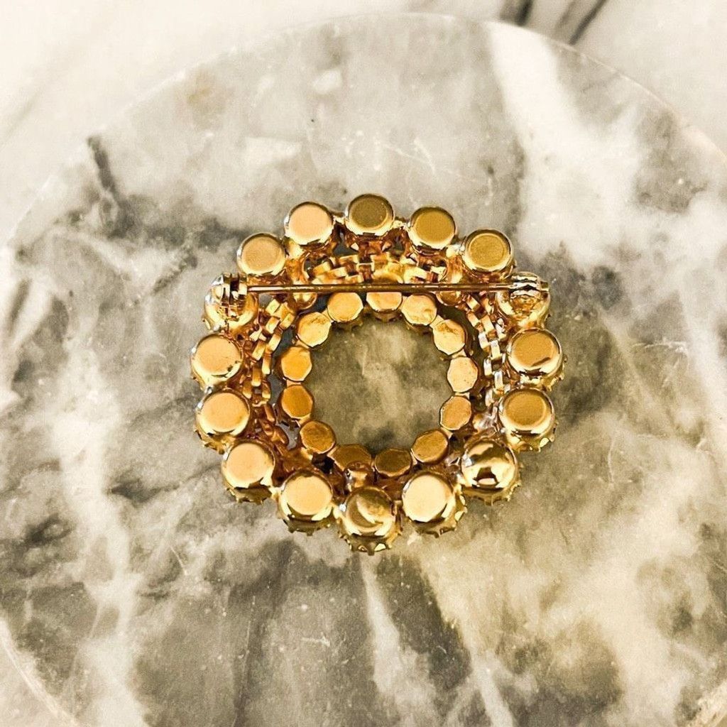 Vintage Vintage Topaz AB Crystal Brooch Pin Round Wreath Size ONE SIZE - 4 Thumbnail