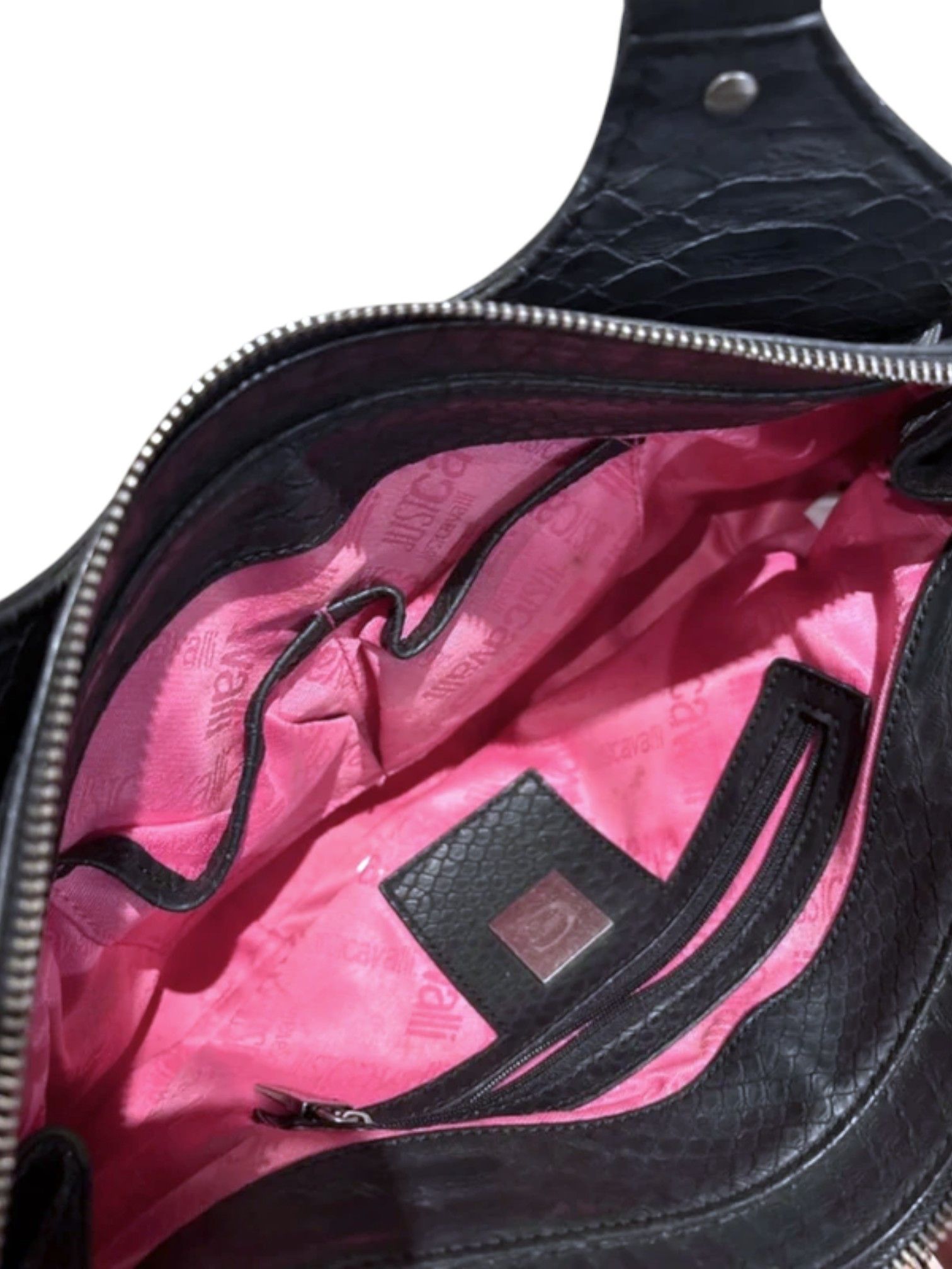 Just Cavalli Just Cavalli Black Monogram Canvas & Python Hobo Bag c.2000s Size ONE SIZE - 6 Thumbnail