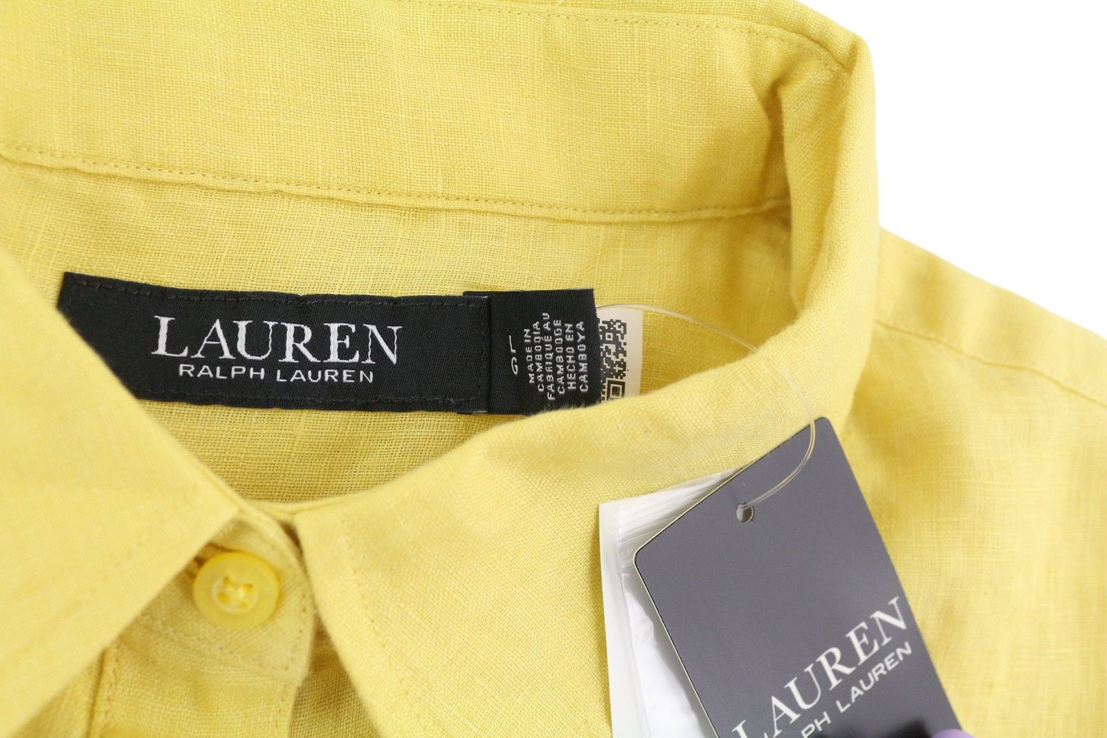 Lauren Ralph Lauren L Yellow Linen Buttoned Spread Shirt 84693 Size L / US 10 / IT 46 - 8 Thumbnail
