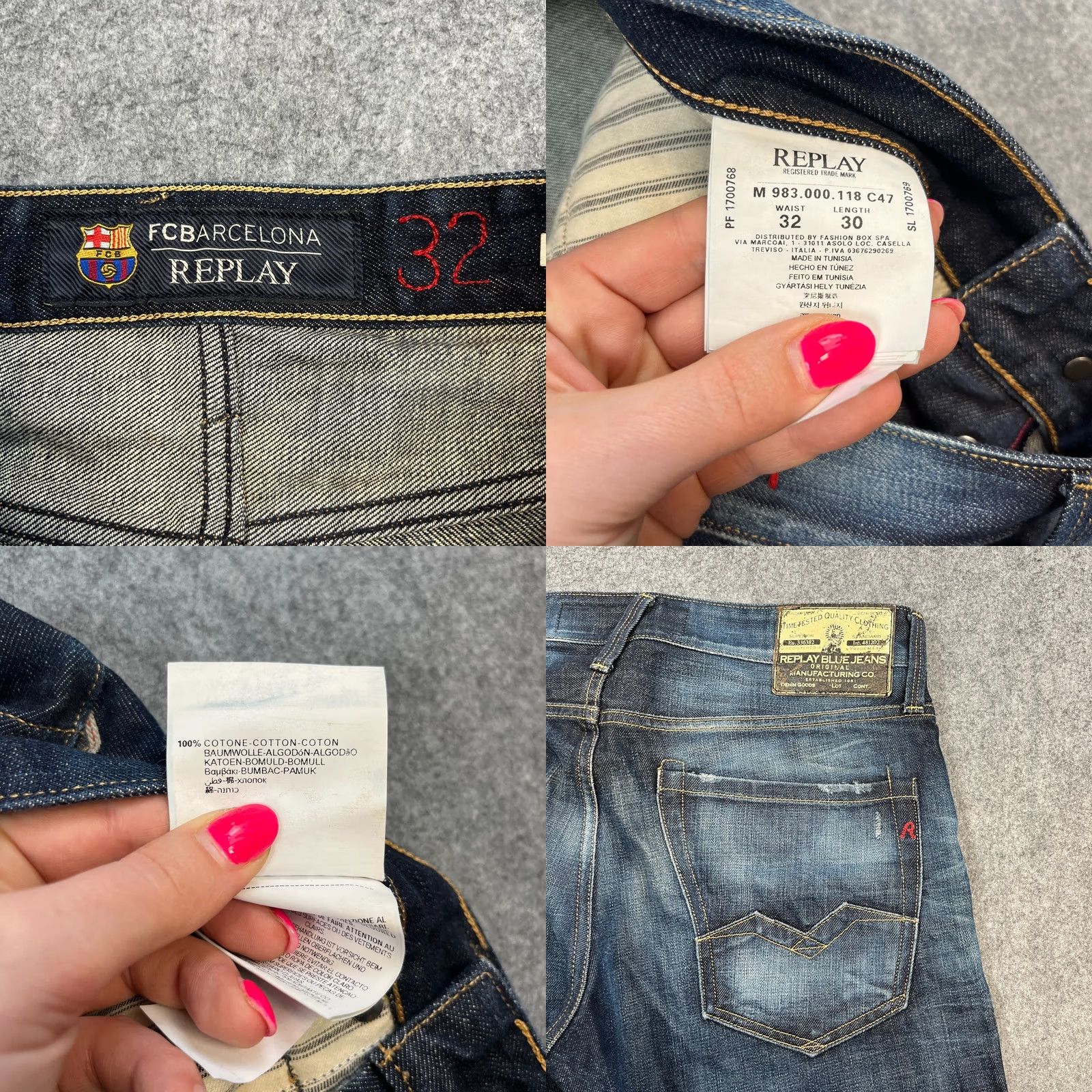 Replay Replay Jeans Mens 32 30 Straight Dark Wash Blue Whiskering FC Barcelona Collab Size US 32 / EU 48 - 8 Thumbnail