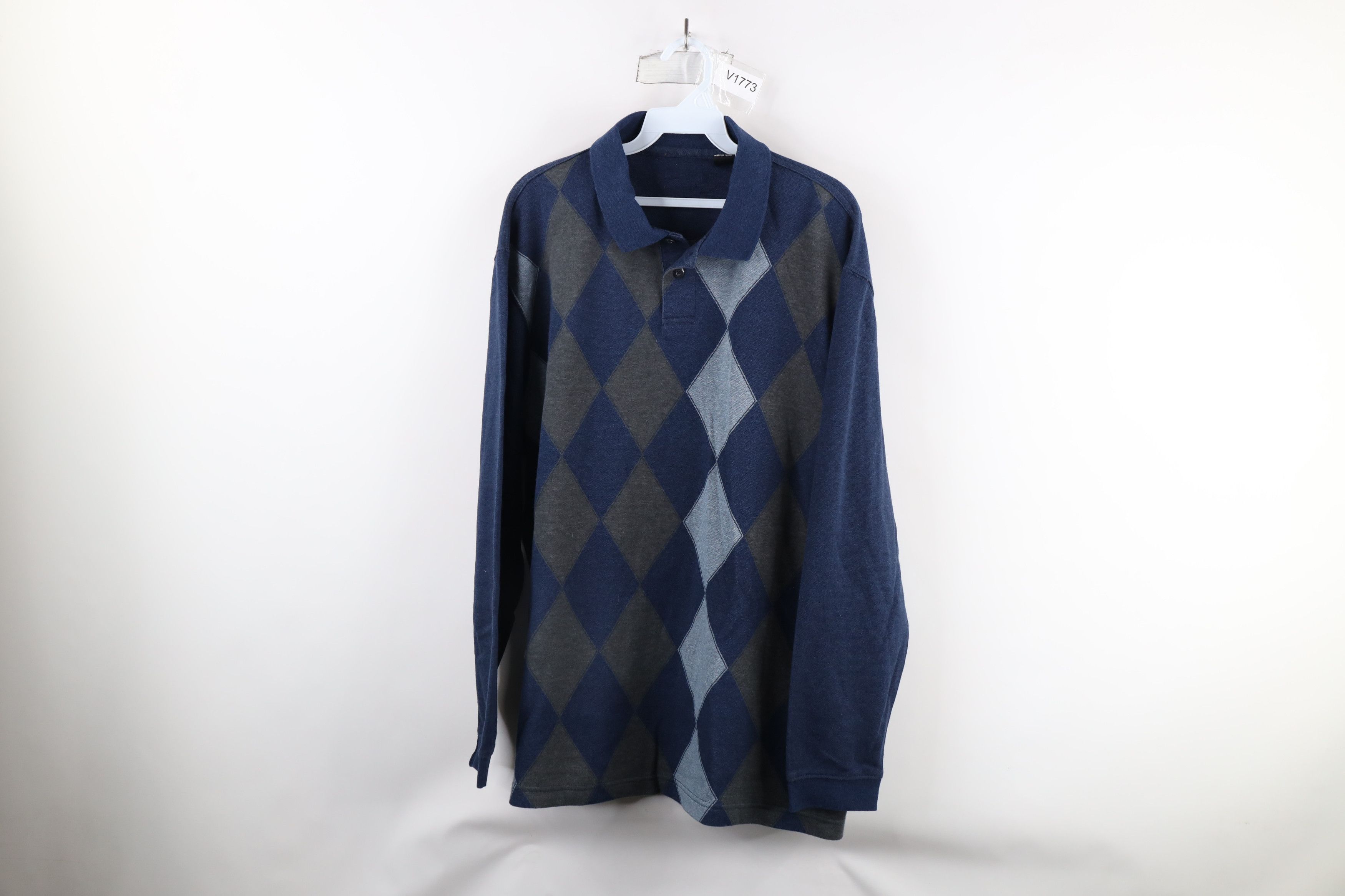 Vintage Vintage 90s Streetwear Diamond Knit Long Sleeve Rugby Polo Size US XL / EU 56 / 4 - 1 Thumbnail