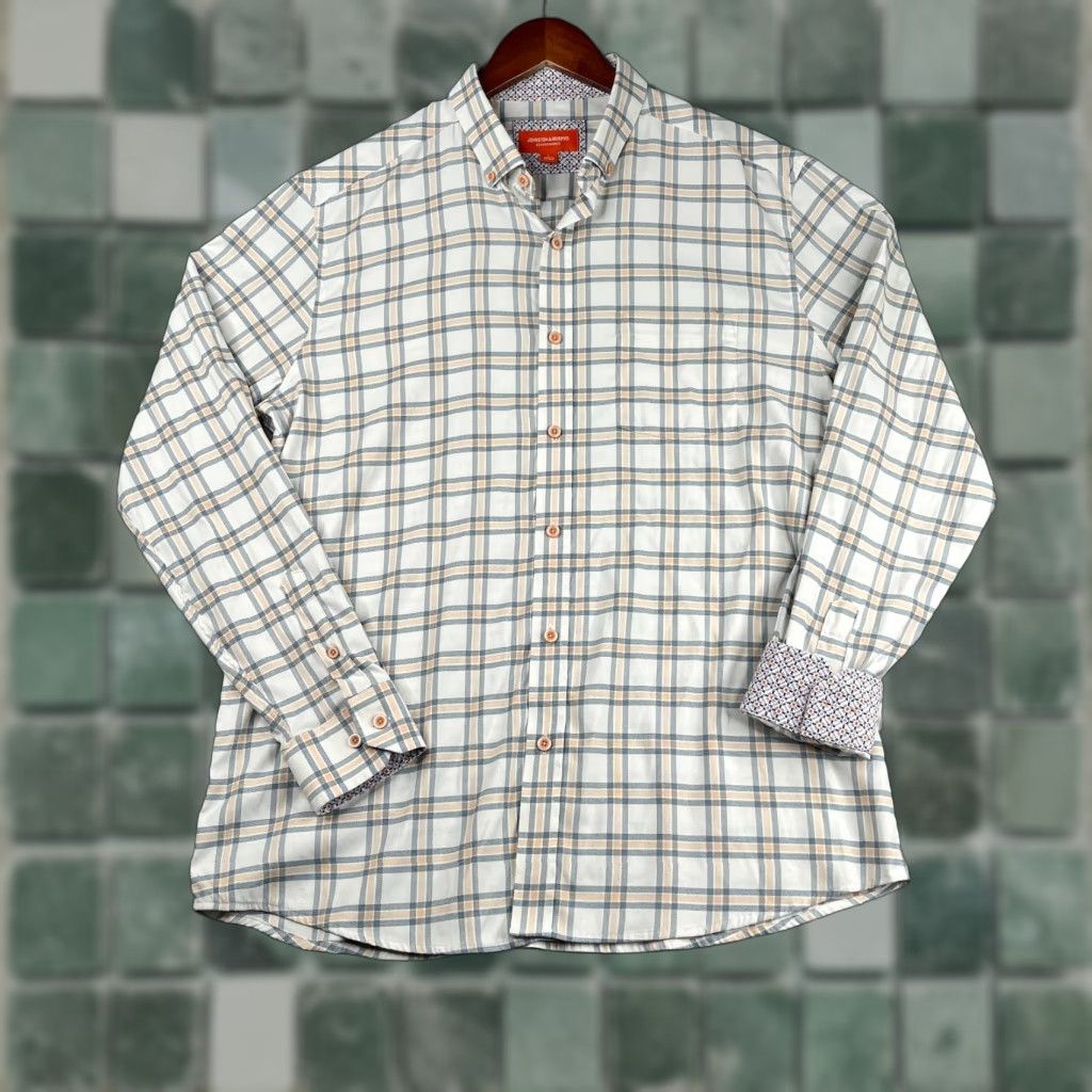 Johnston & Murphy Johnston & Murphy Performance Shirt Large White Check Button Up Long Sleeve Mens Size US L / EU 52-54 / 3 - 1 Thumbnail