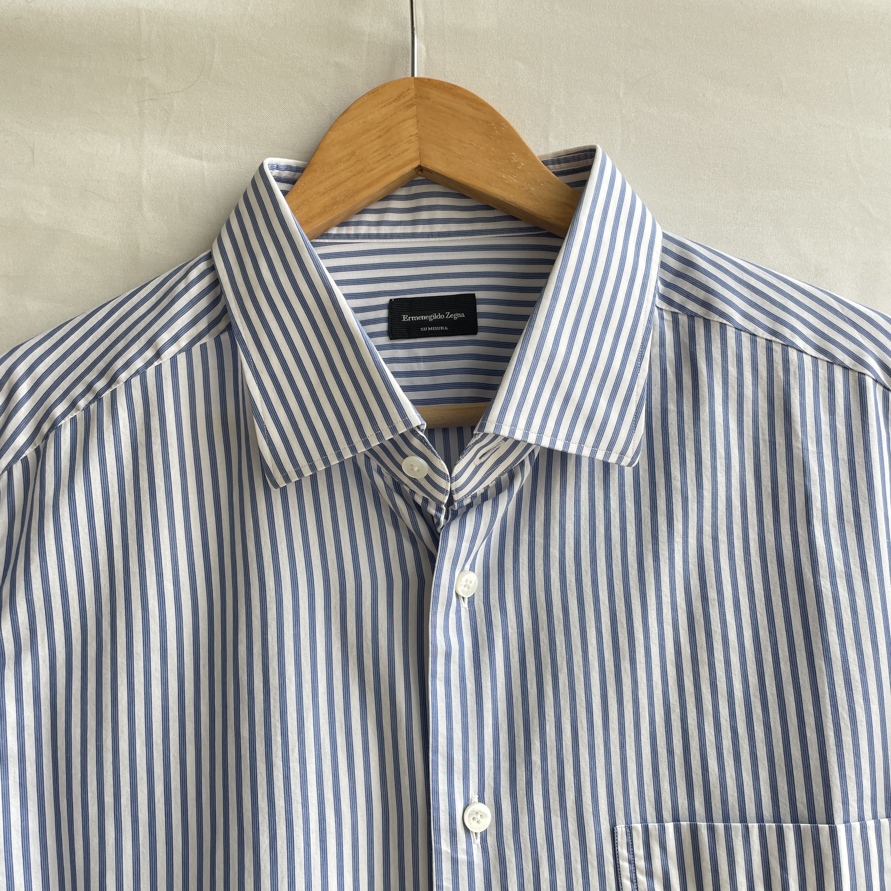 Ermenegildo Zegna Ermenegildo Zegna Made to Measure Striped Blue Dress Shirt Size 50R - 4 Thumbnail