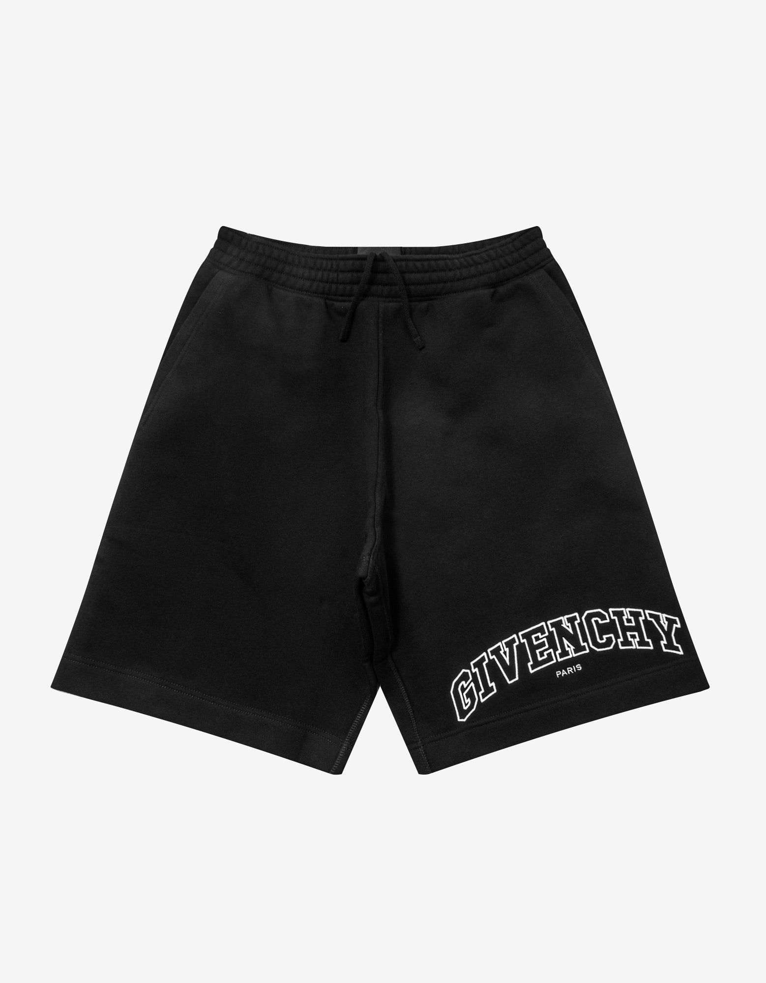 image of Givenchy Black Embroidered College Logo Sweat Shorts Size L, Men's