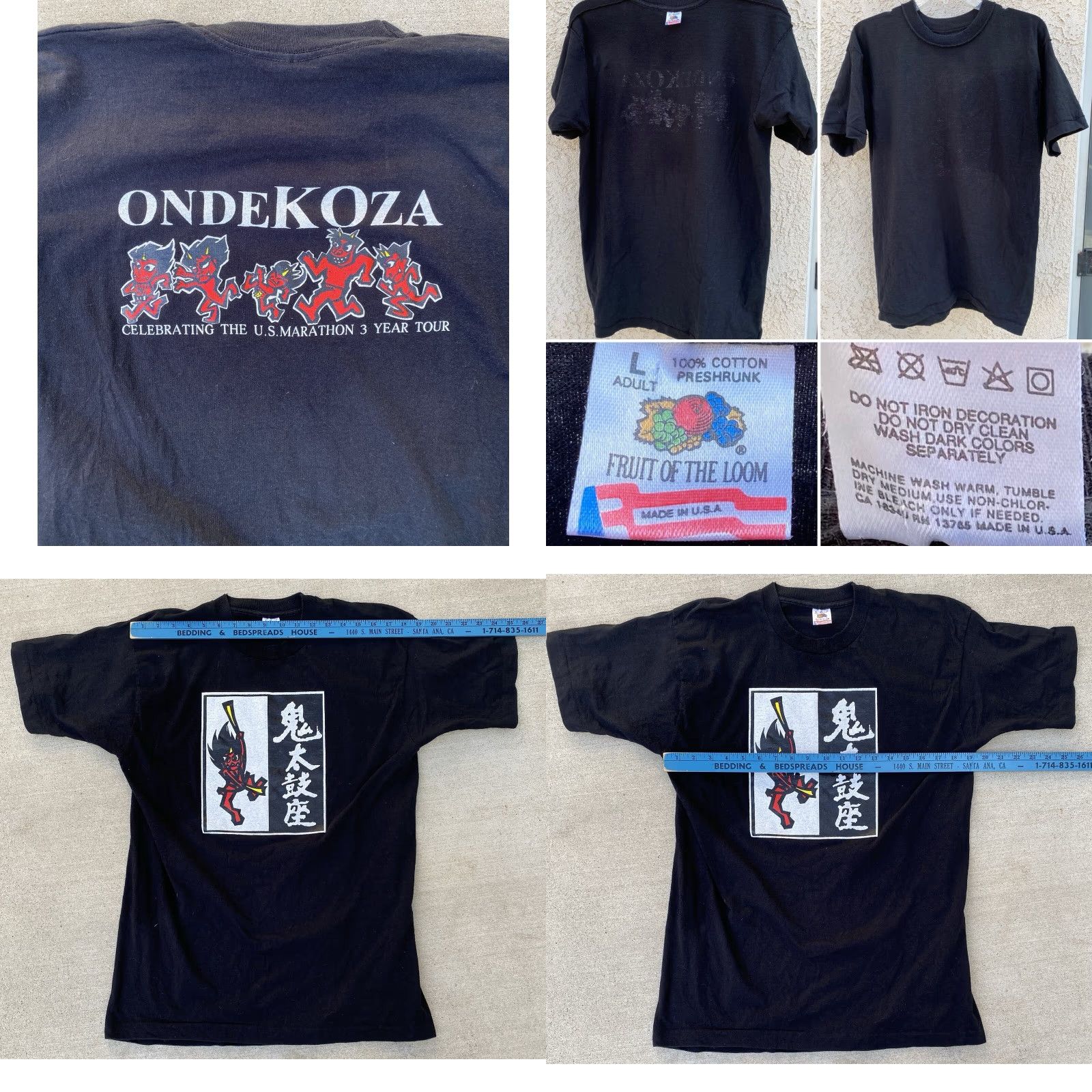Fruit Of The Loom VINTAGE Fruit Of The Loom T-Shirt Mens L Black Ondekoza Celebrating The US Marathon 3 Year Tour Graphic Print Short Sleeve Size US L / EU 52-54 / 3 - 10 Thumbnail