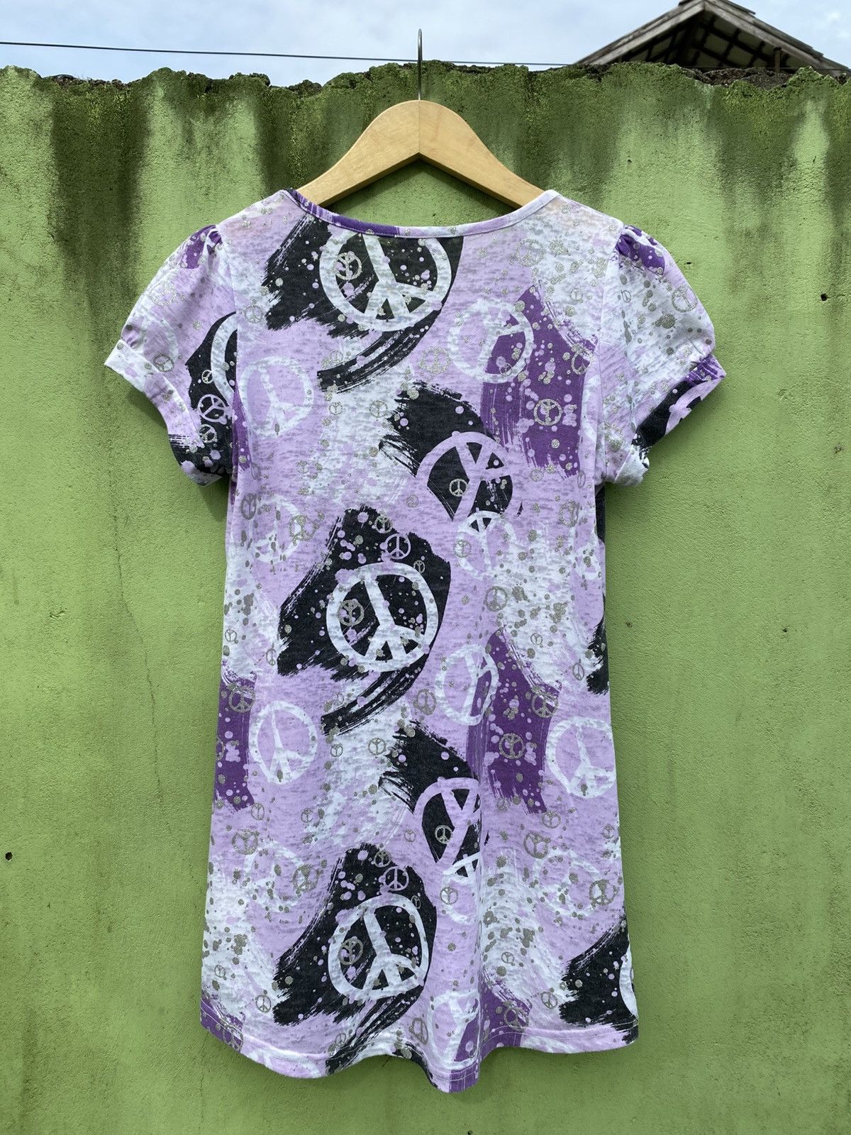 Japanese Brand Selly’s Vintage Purple Peace Tee Dress Y2K Grunge Aesthetic Size M / US 6-8 / IT 42-44 - 2 Thumbnail