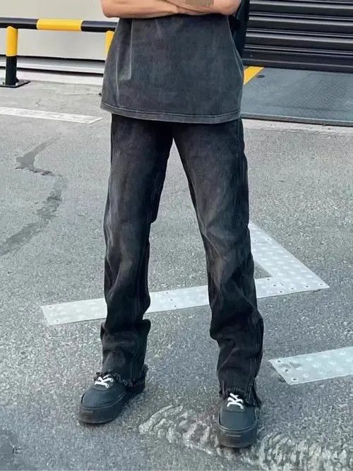 Japanese Brand High Street Hip Hop Side Zipper Slit Raw Edge Straight Jeans Size US 34 / EU 50 - 1 Thumbnail