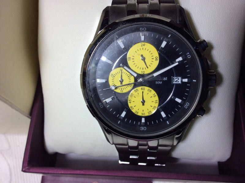 Designer Accurist Mens Black yellow dial stainless steel watch Size ONE SIZE - 2 Thumbnail