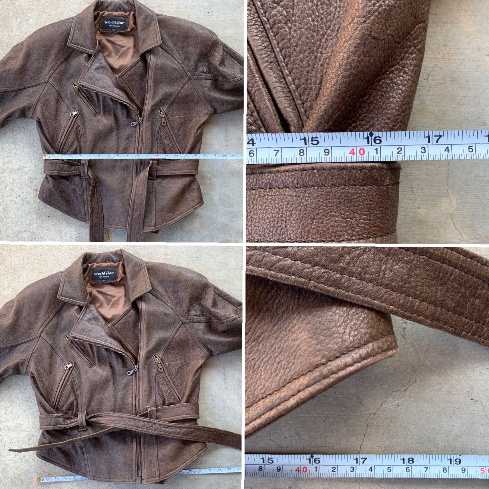 Vintage VINTAGE World Star Leather Moto Jacket Shirt Mens L Brown 1980s 1990s Size L / US 10 / IT 46 - 5 Thumbnail