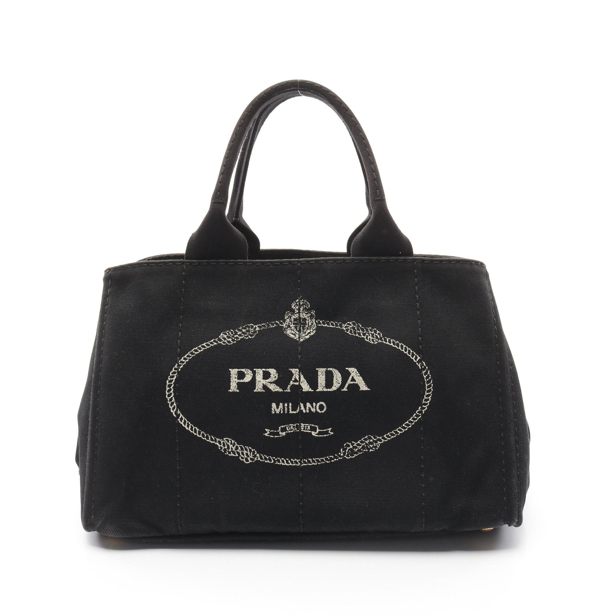 Prada Kanapa Handbag Tote Bag Canvas Black, Women's