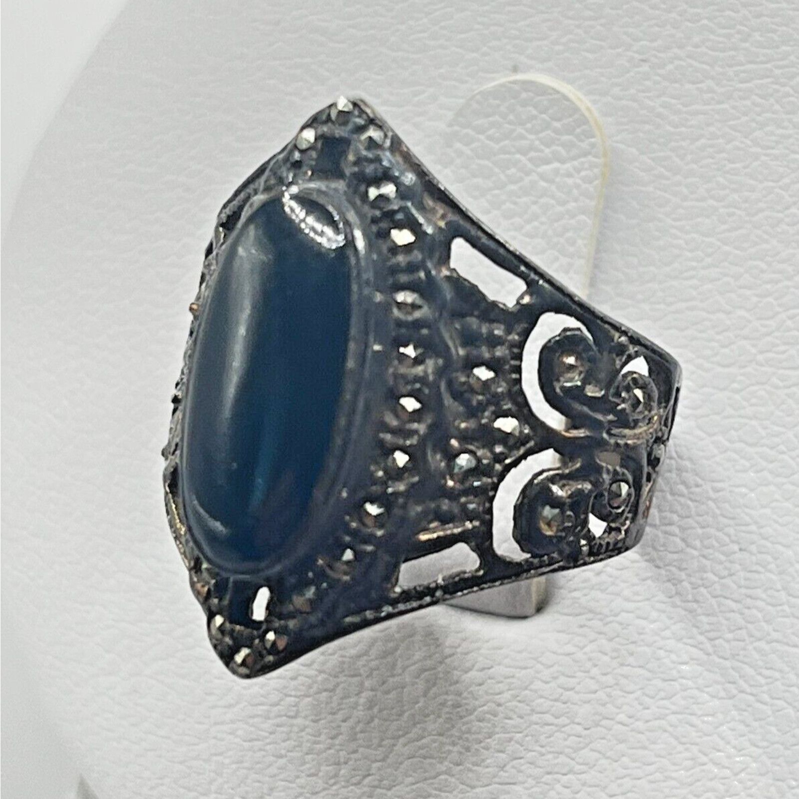 Other Vintage Silver Ring Sz 7.5 Womens Black Onyx Marcasite Ring Size ONE SIZE - 6 Thumbnail