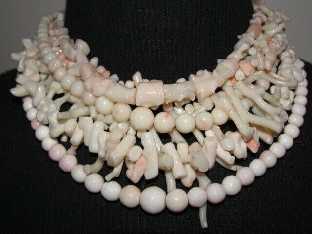 Designer Angel Skin Coral Strand Torsade Necklace with Sterling Clasp Size ONE SIZE - 1 Thumbnail