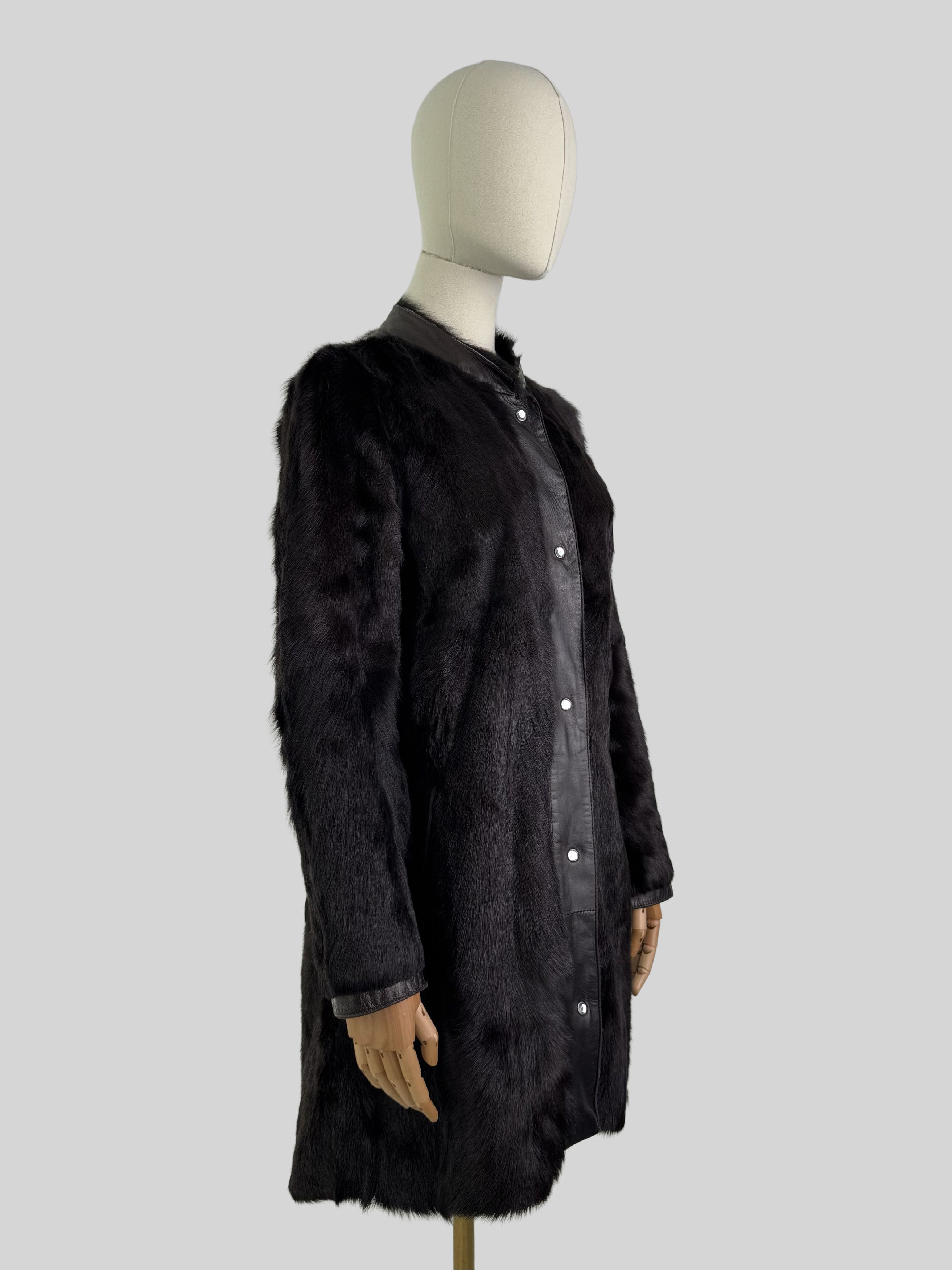 Vintage Women Vintage Real Fur Coat Dark Brown Leather Long Jacket Size S / US 4 / IT 40 - 2 Thumbnail