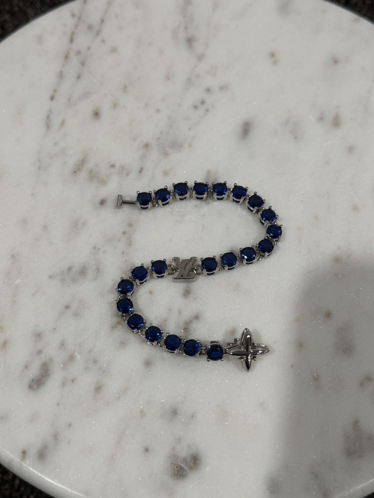 Louis Vuitton Louis Vuitton LV Blue Crystal Charm Silver Bracelet Size ONE SIZE - 6 Thumbnail