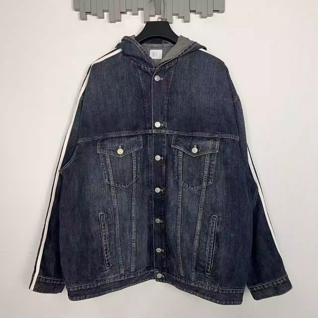 image of Balenciaga X Adidads Originals Printed Baggy Denim Jacket in Black, Men's (Size Small)