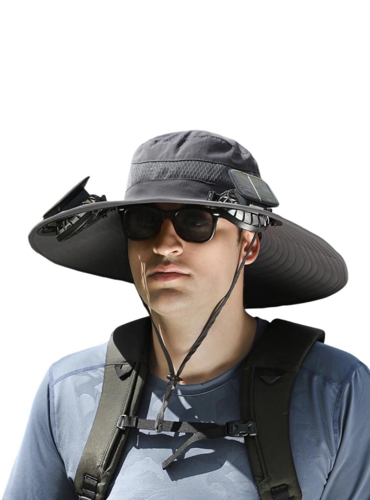Other Wide-Brim Gray Hat with Dual Built-In Fans for Camping Size ONE SIZE - 1 Thumbnail
