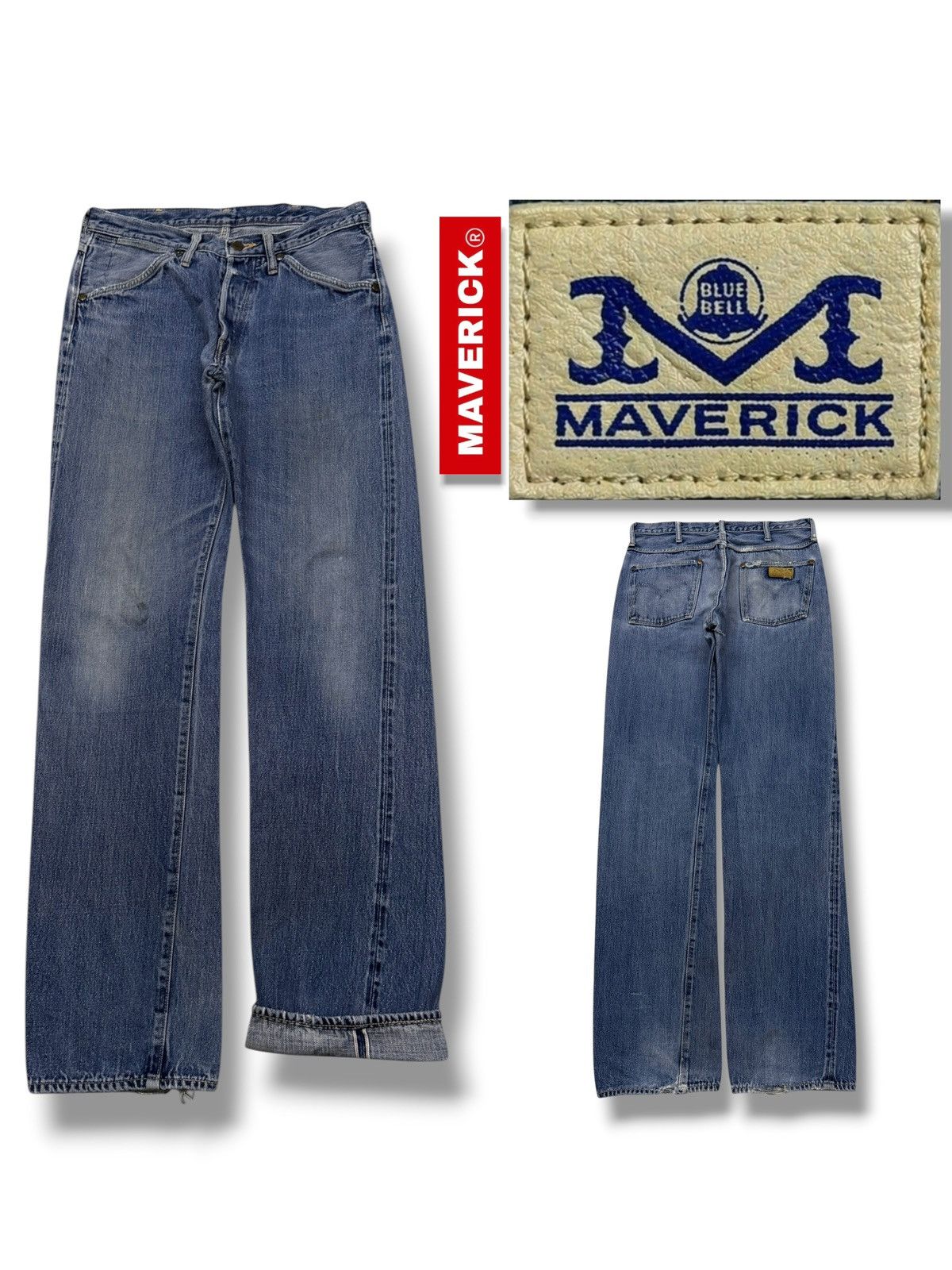 Japanese Brand Vintage 90s Maverick Blue Bell Selvedge Denim Jeans | W30 Size US 30 / EU 46 - 1 Thumbnail