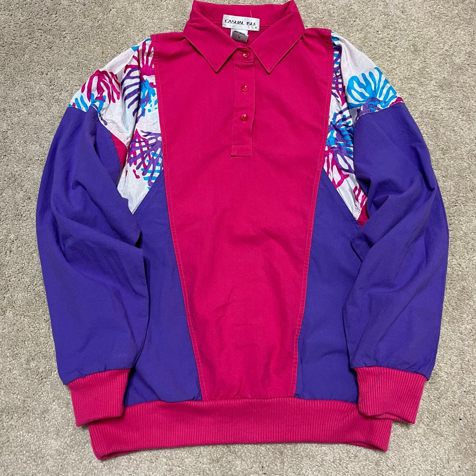 Other Casual Isle Colorblock Polo Sweatshirt Magenta Purple Floral Size M / US 6-8 / IT 42-44 - 1 Thumbnail